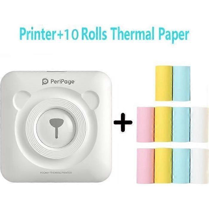 Peripage Mini Portable Bluetooth Thermal Printer with 10 Rolls of Printing Paper - White