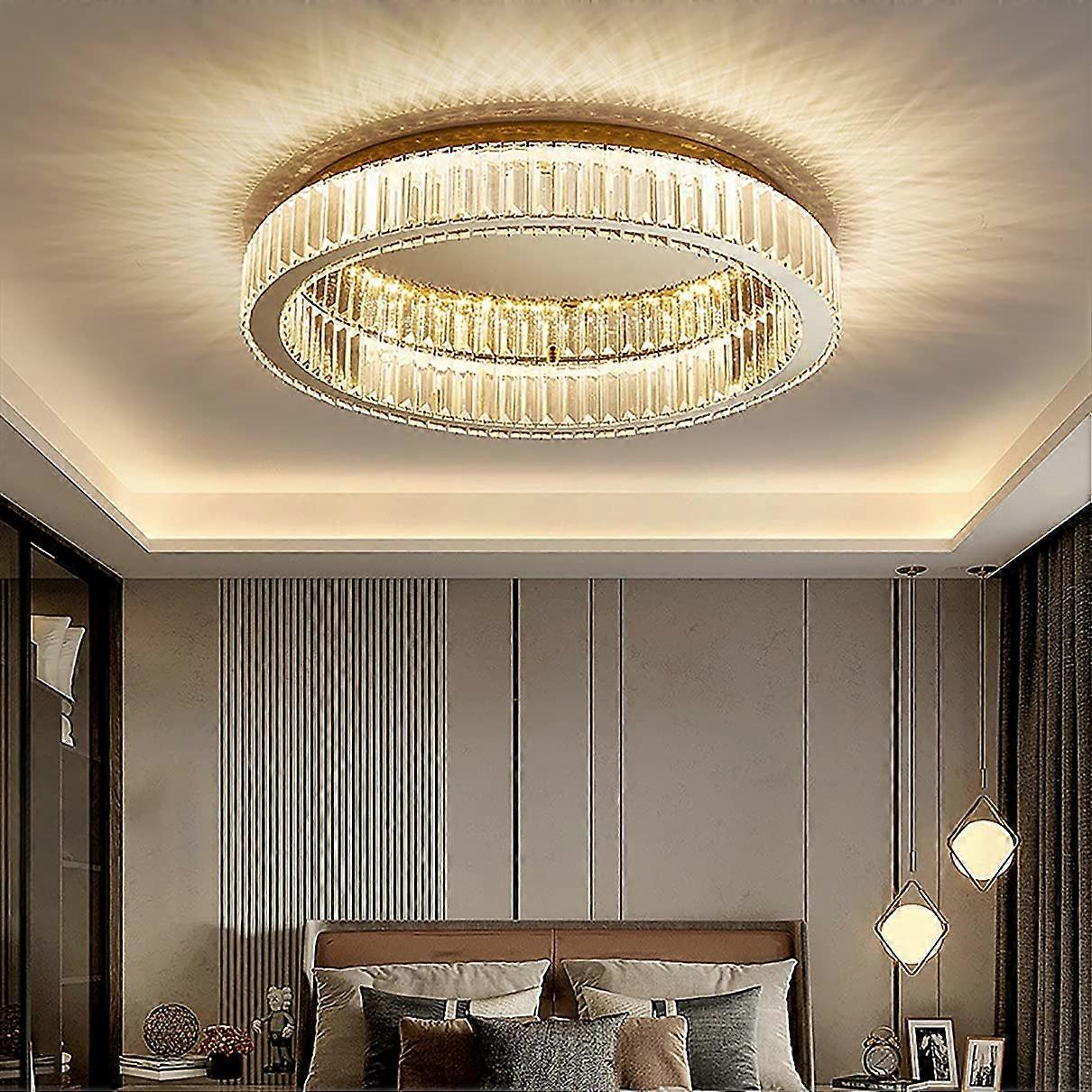 Modern LED Crystal Ceiling Light Dimmable With Remote Round Flush Mount 60cm Diameter For Bedroom And Living Room