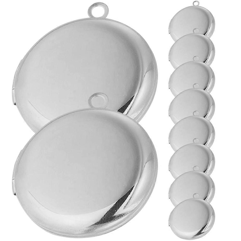 Silver Round Necklace Photo Frame Pendants for DIY Use 40Pcs Set