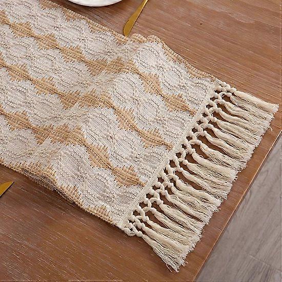 Bohemian Style Tassel Table Runner - 35x120cm with Knotted Tassel Table Runner - Country Farmhouse Style - Dining Table, Side Table Runner, Dressing