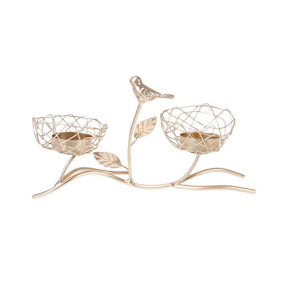 Iron Base Candlestick for Holding Candle 2Pcs Golden Tree Branch Design