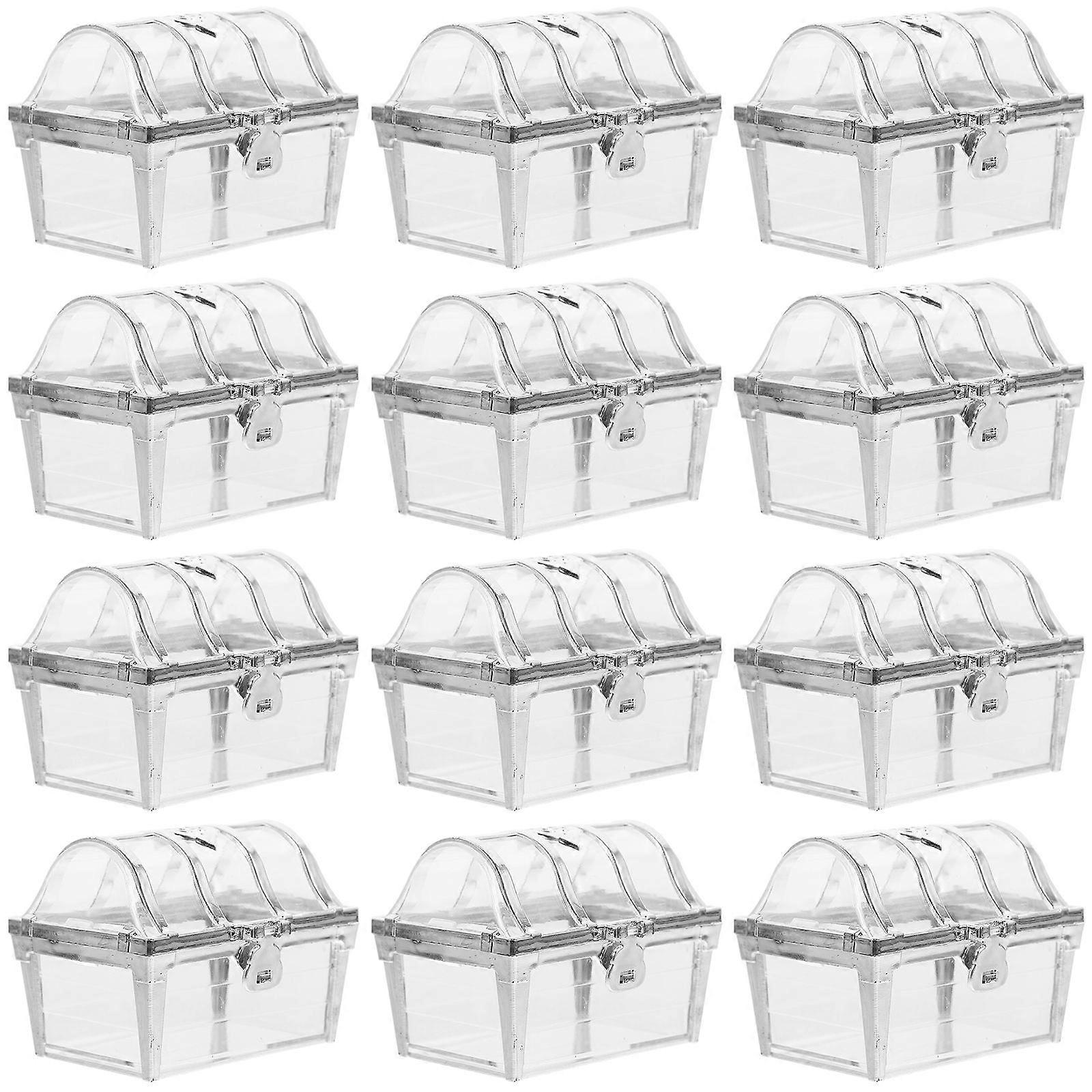24Pcs Wedding Candy Box Small Treasure Chest for Storage Silver Plastic