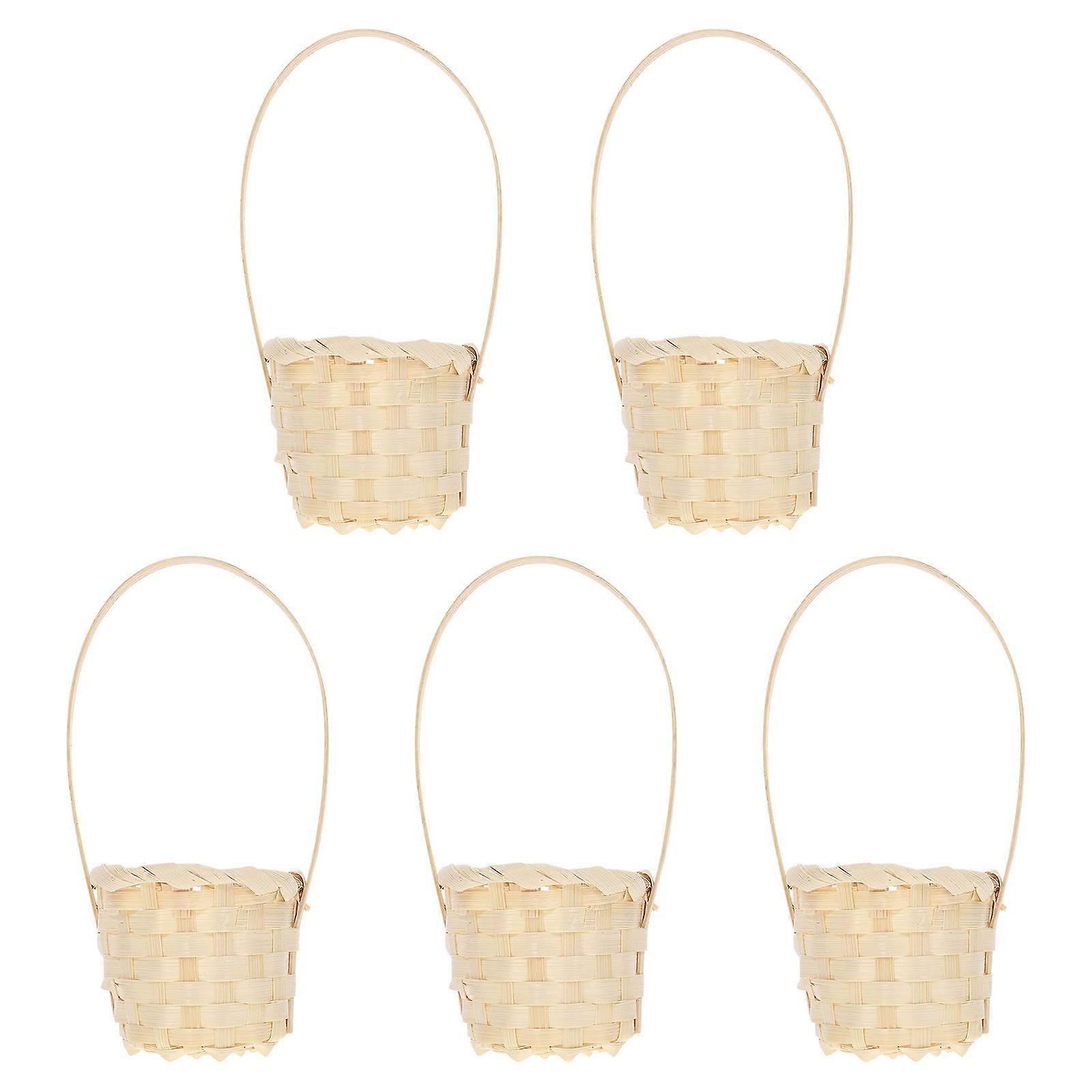 Practical Beige Bamboo Weaving Basket for Storage Use 5Pcs Picnic Set