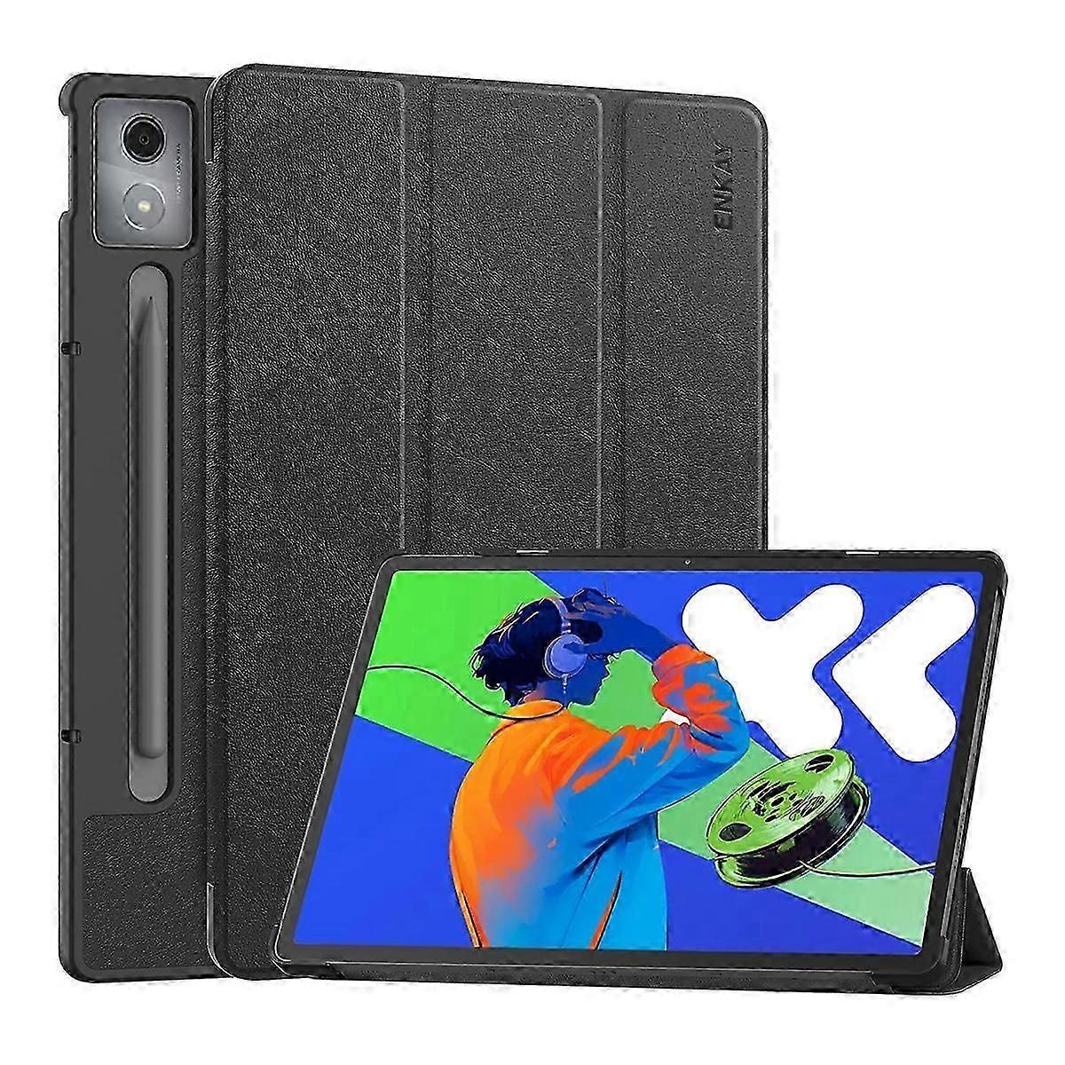 ENKAY ثلاثي الطيات كستر الملمس جلد بلاتيك جراب ذكي للهاتف Lenovo Xiaoxin Pad Pro 12.7 2025