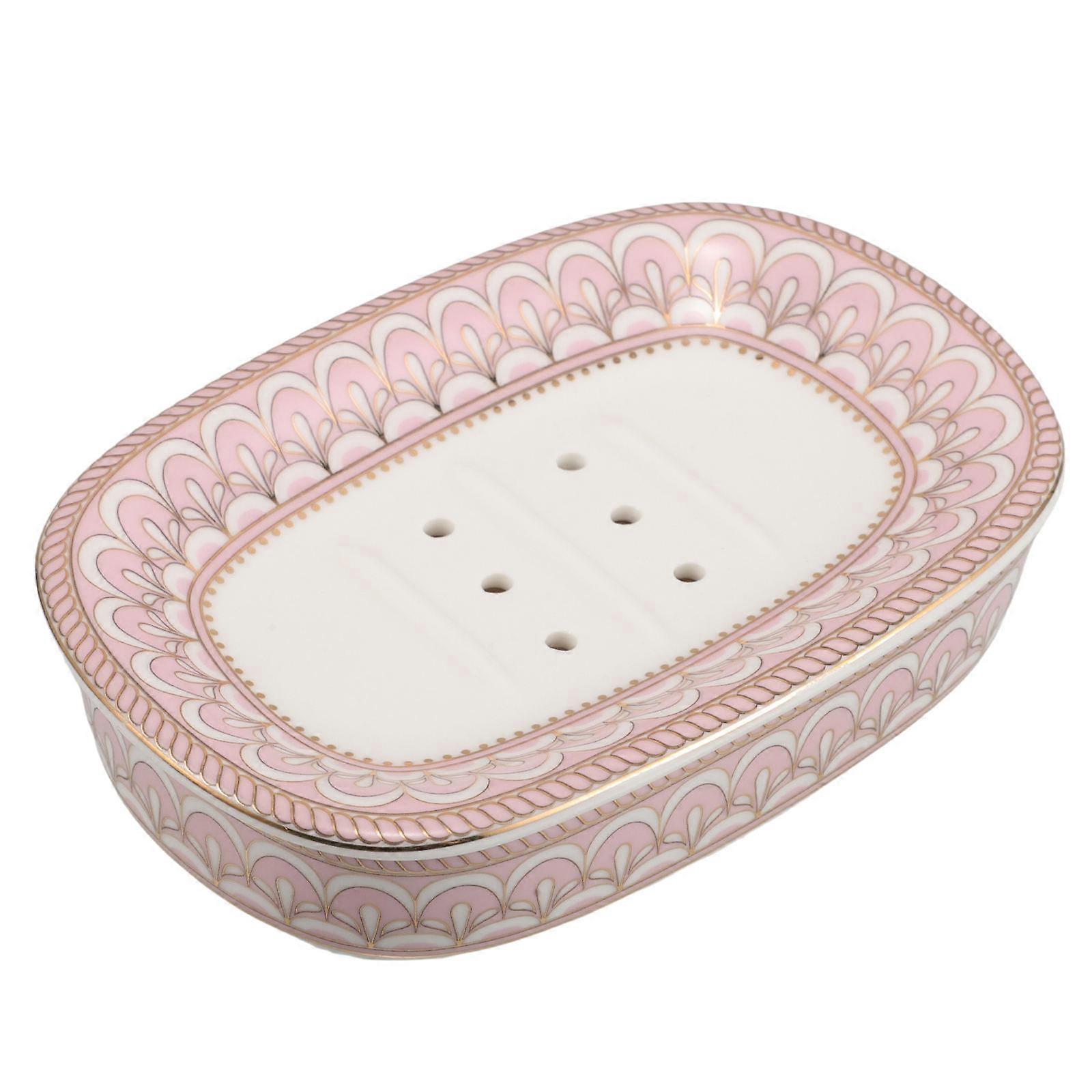 Pink Ceramic Soap Tray for Bathroom with Self Draining Feature 2Pcs