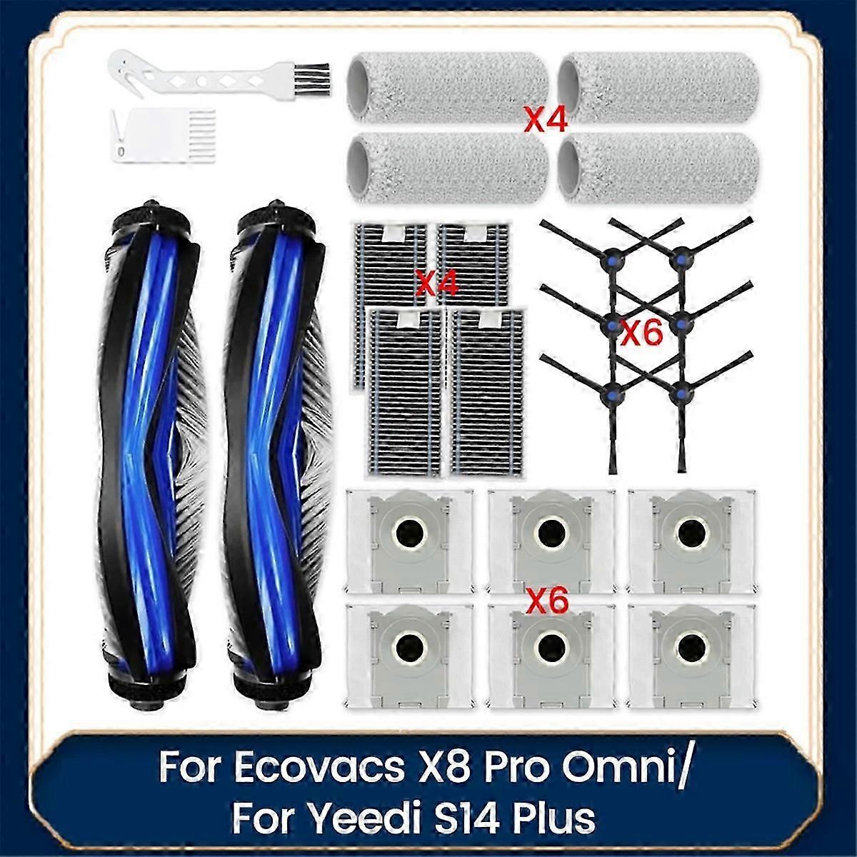 Ecovacs X8 Pro Omni/Yeedi S14 Plus用アクセサリーキット バキュームパーツ メインサイドブラシフィルターローラーM