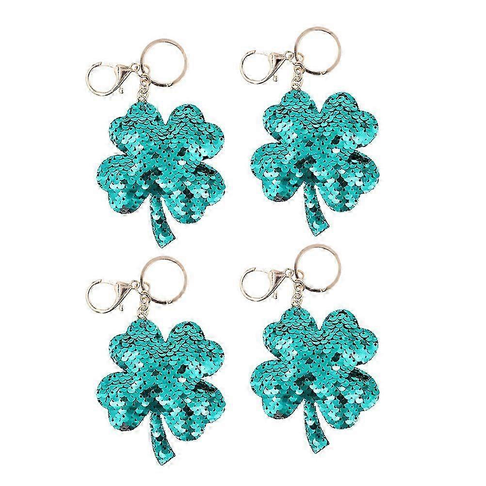 4 Pcs Friendship Shamrock Keychains Sparkling Couple Rings