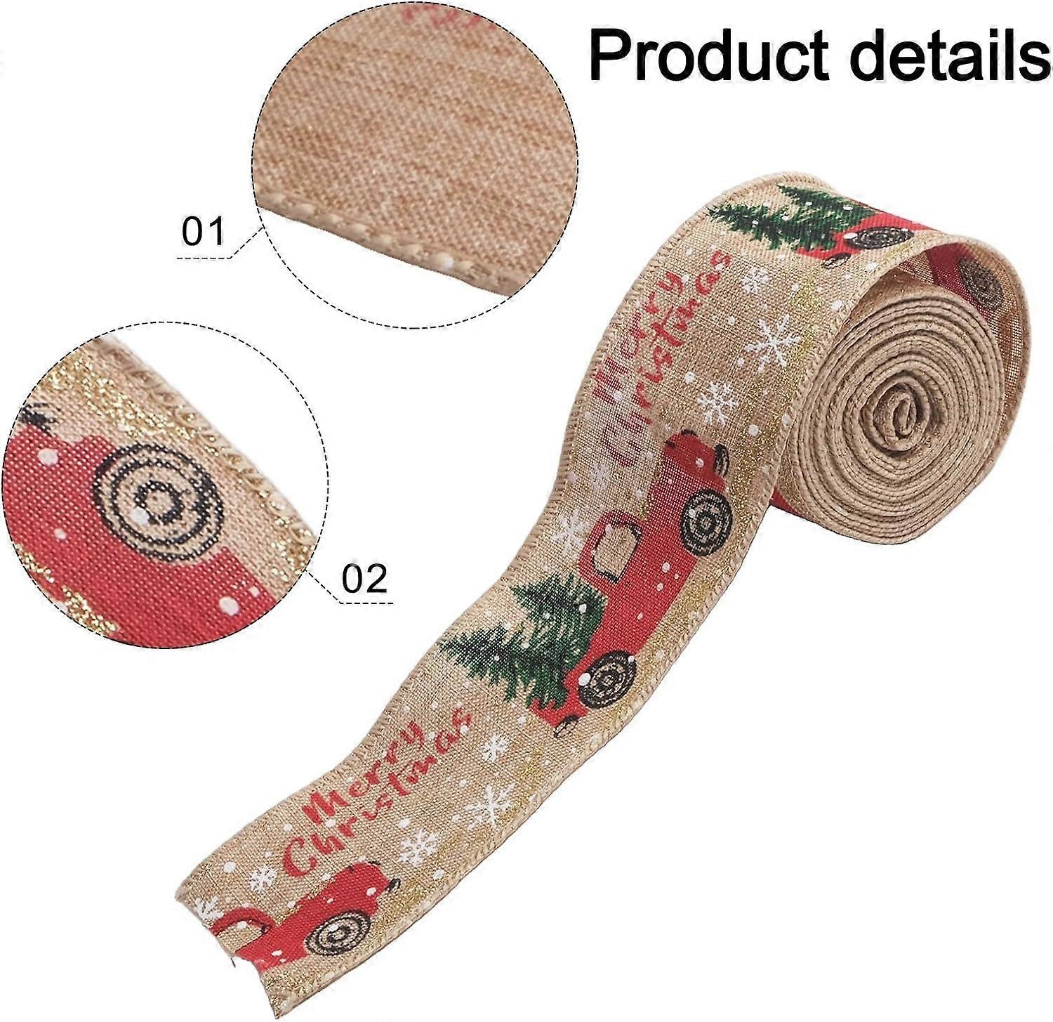 5M Christmas Tree Decoration Ribbon With Car Print And Metallic Edges For Holiday Decor And Wreath Making