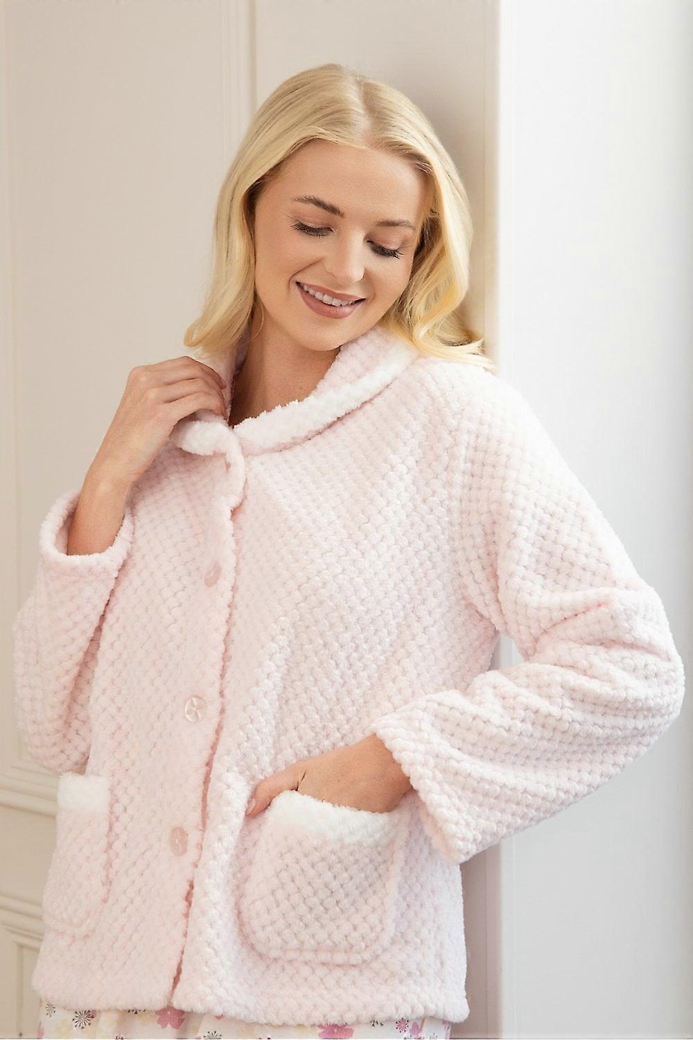Women's Camille Womens Supersoft Button Front Bed Jacket Pink