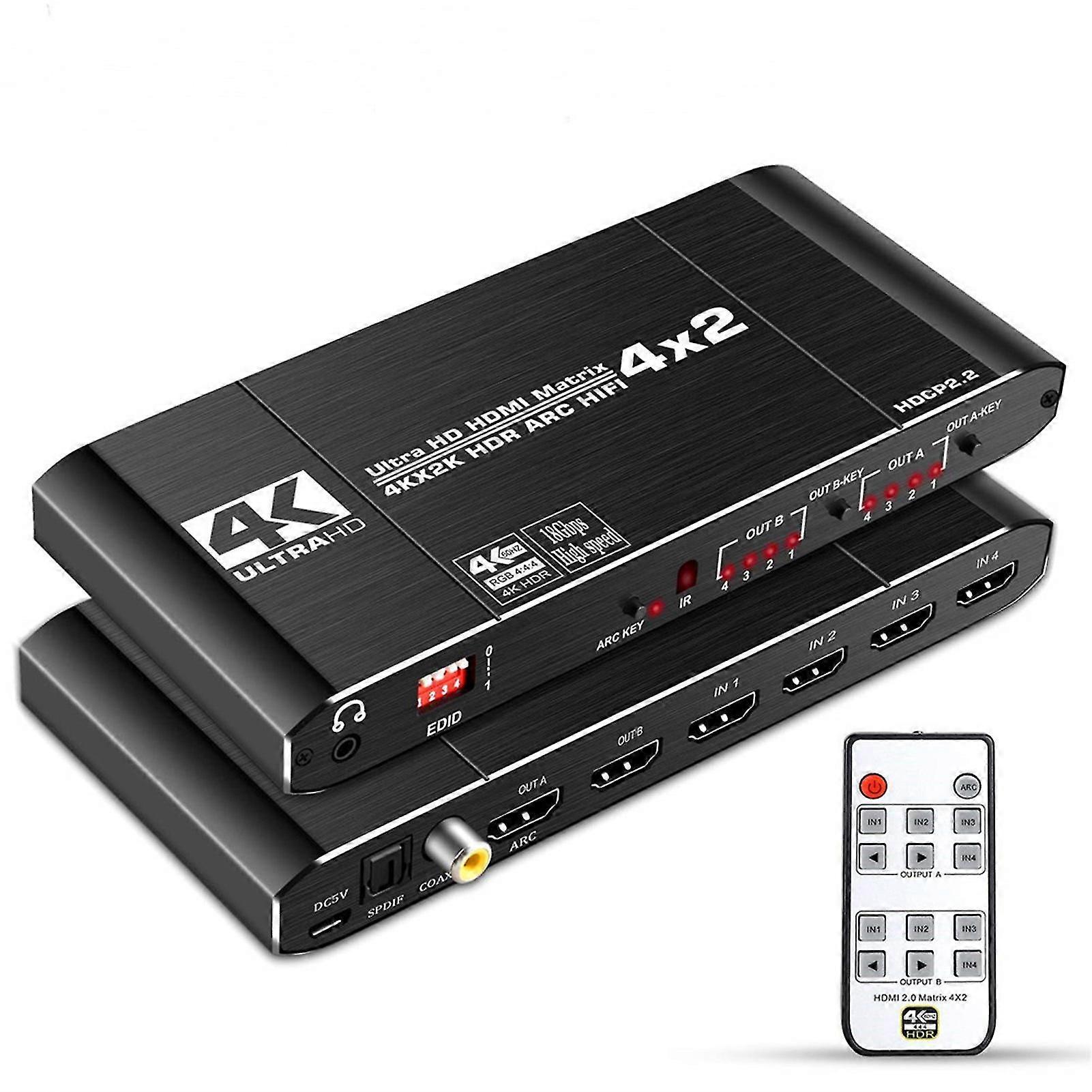 Audio Splitter Matrix Ultra-clear 4 In 2 Out Hdmi-compatible 4k Switcher