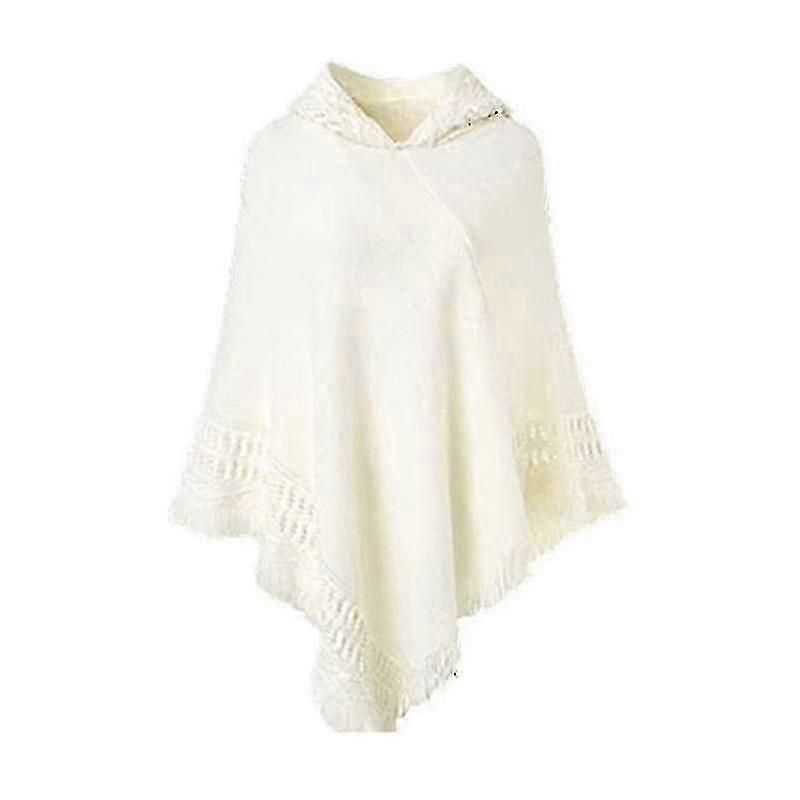 Women's Winter Knit Hooded Poncho Cape - Oversized Solid Shawl with Fringed Tassel Cloak for Women