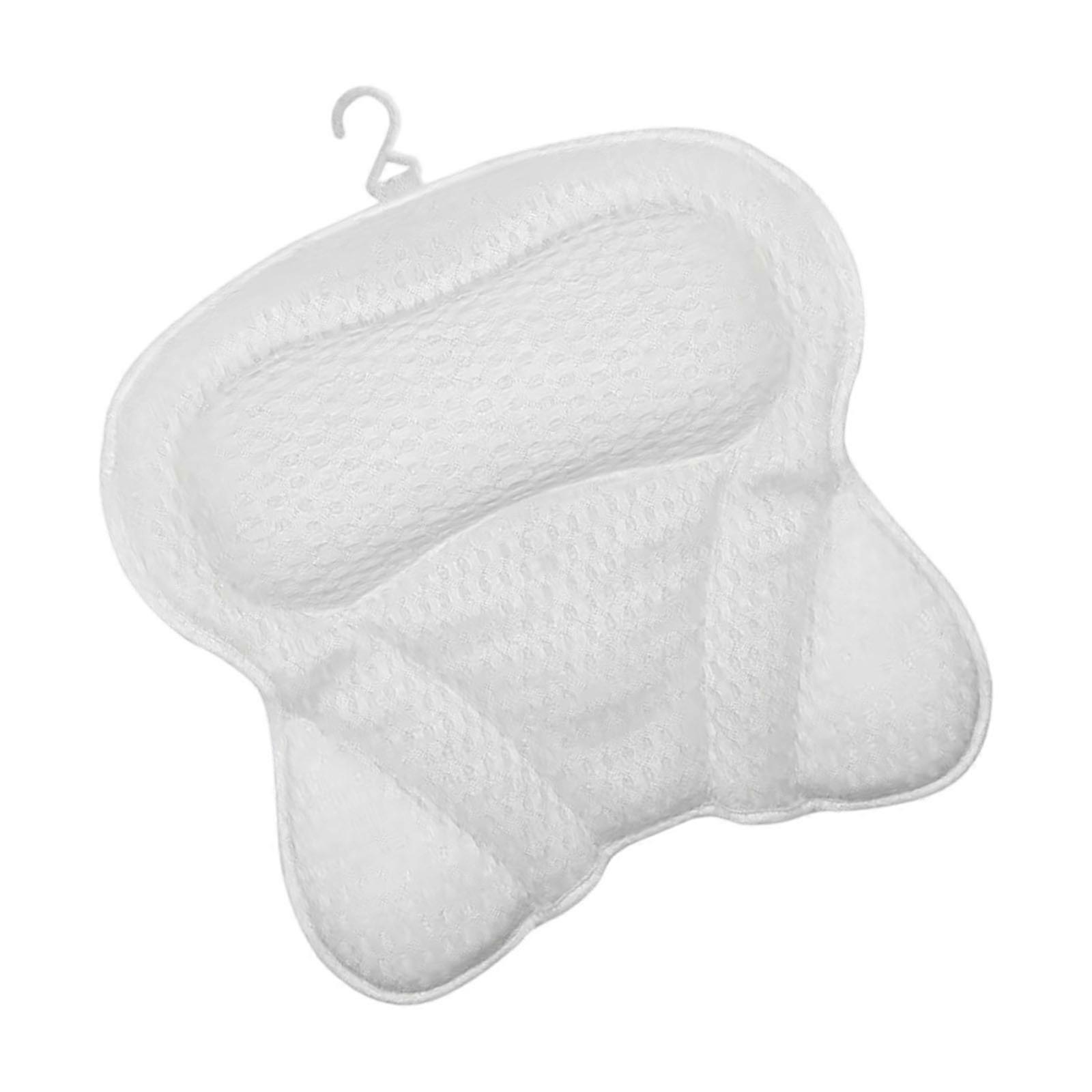Machine Washable Bathtub Pillow Cushion Body Contouring Design Wide Quick Drying Mesh Removable Suction Pad System  White