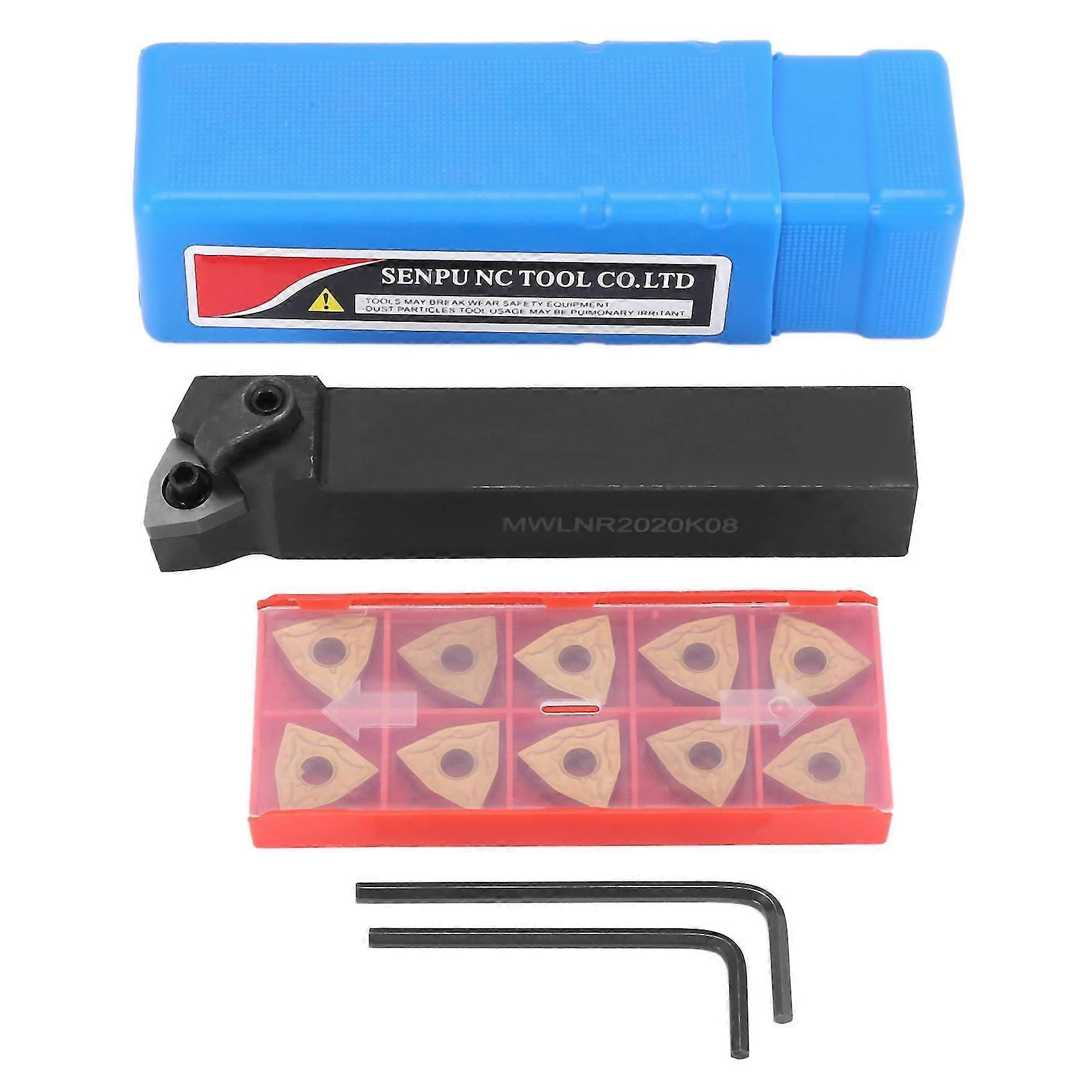 Set Of 20mm Lathe Turning Tool Holder Mwlnr2020k08 + 10 Wnmg0804 Carbide Inserts (haoyi