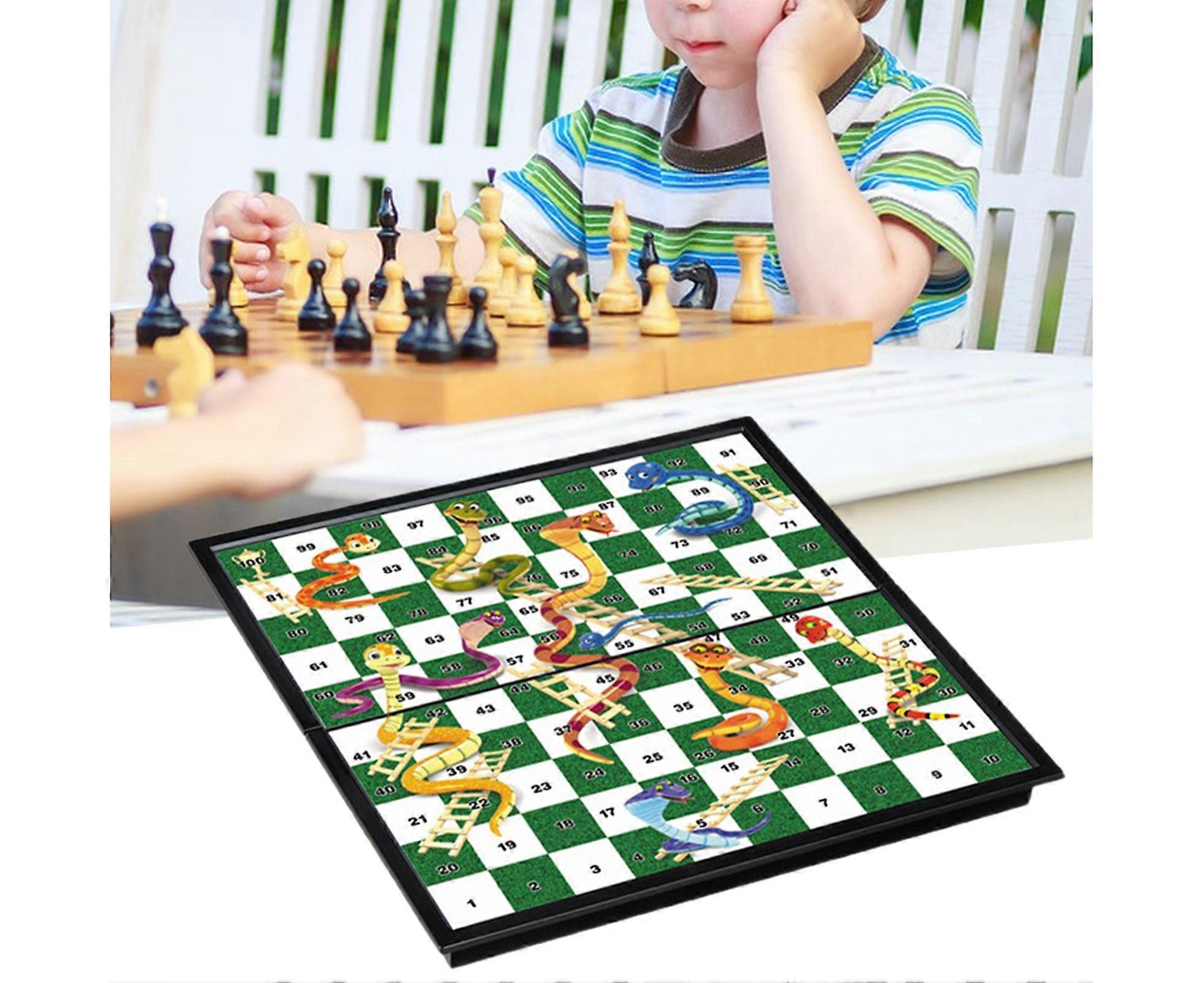 1 Set Snake Ladder Game Clear Pattern Bright Colors Foldable School Student Desktop Folding Chess Board Game for Gift-1 Set