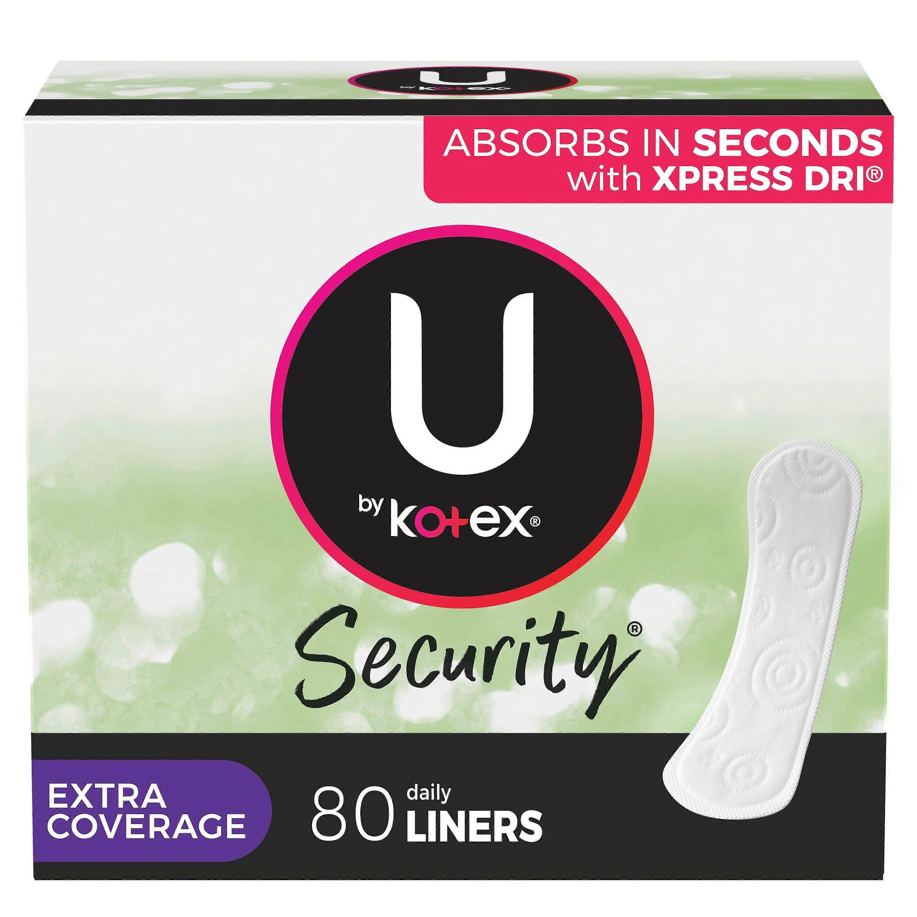Kotex U Security Lightdays 内裤衬垫，轻度吸收，额外覆盖，无香型，80 件装
