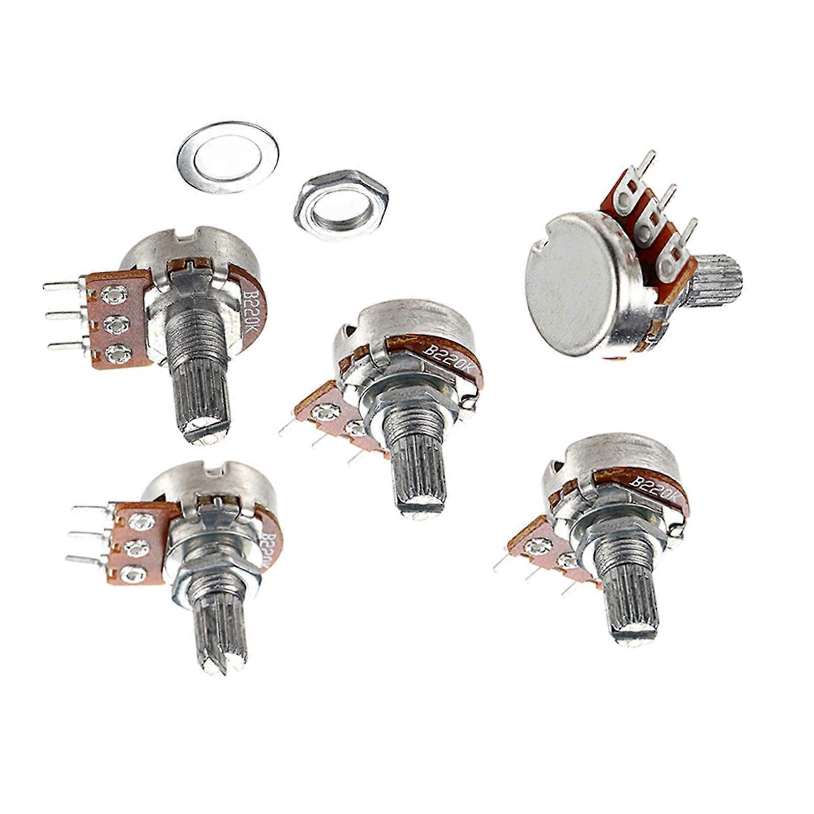 Pack of 5 220K Ohm Potentiometer Split Shaft Design Metal Texture for Stable Volumes Tone Control in Guitars Basses Amps Multicolor