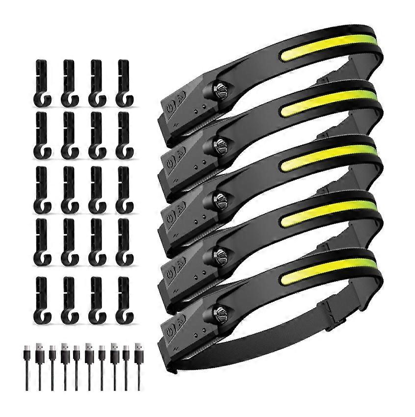 1-5Pack Rechargeable Headlamps with Motion Sensor - 230 Wide Beam 5 Modes USB - C Waterproof for Camping