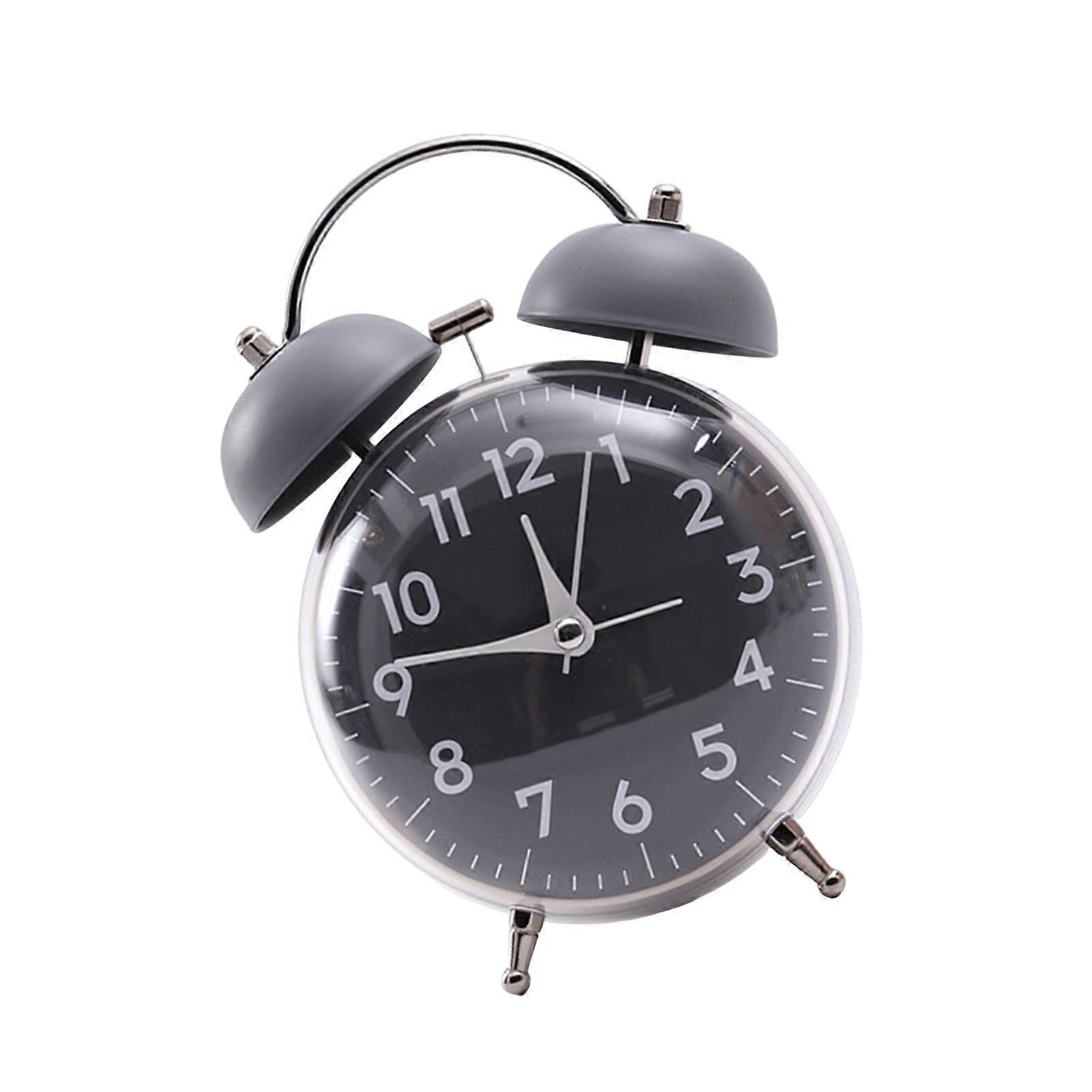 Retro Bells Alarm Clock Large Readable Quiet Movement Bedroom Essential Analogued Clocks  Gray