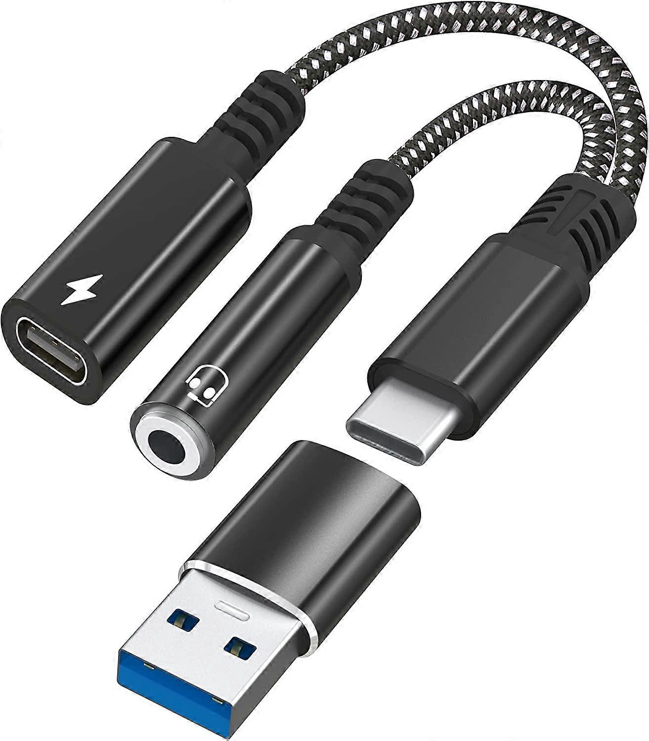 USB C to 3.5mm Headphone and Charger Adapter, 2 in 1 USB C to Aux Audio Dongle with PD 60W Fast Charge Cable Compatible