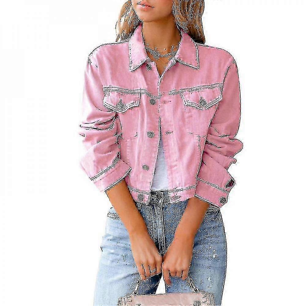 Stretch Fitted Denim Jacket for Women - Basic Button Down Long Sleeves
