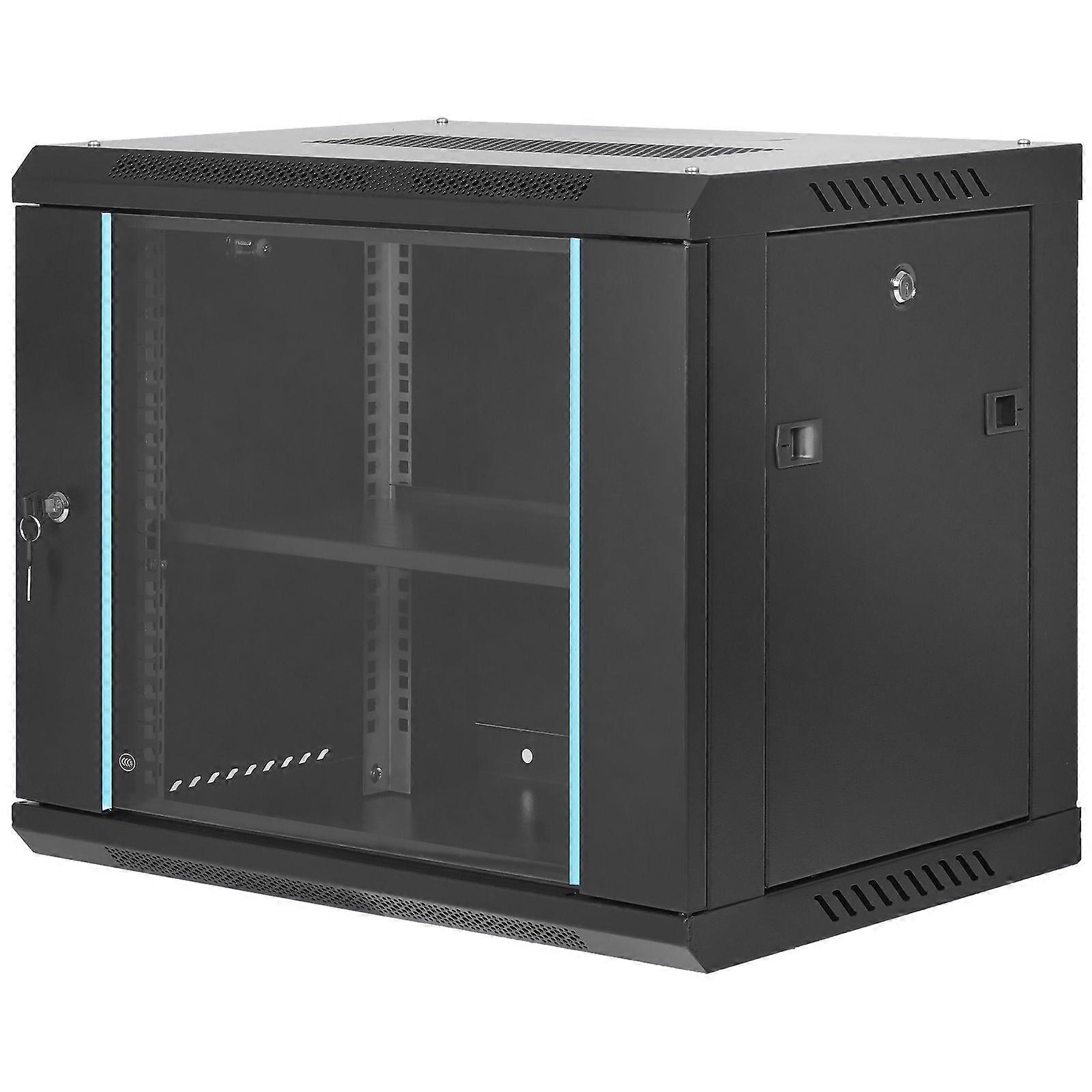 9U Wall Mount Network Server Cabinet, 15.5'' Deep, 200 lbs Max. with Locking Glass Door Side Panels, for IT Equipment, A/V Devices