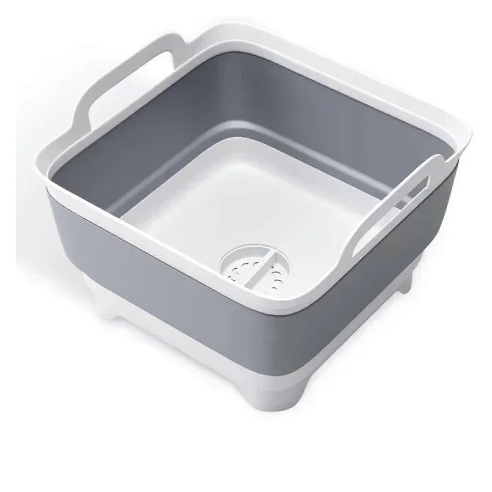 Folding Portable Bucket with Drain Plug, Collapsible Washbasin for Laundry, Camping, Gray