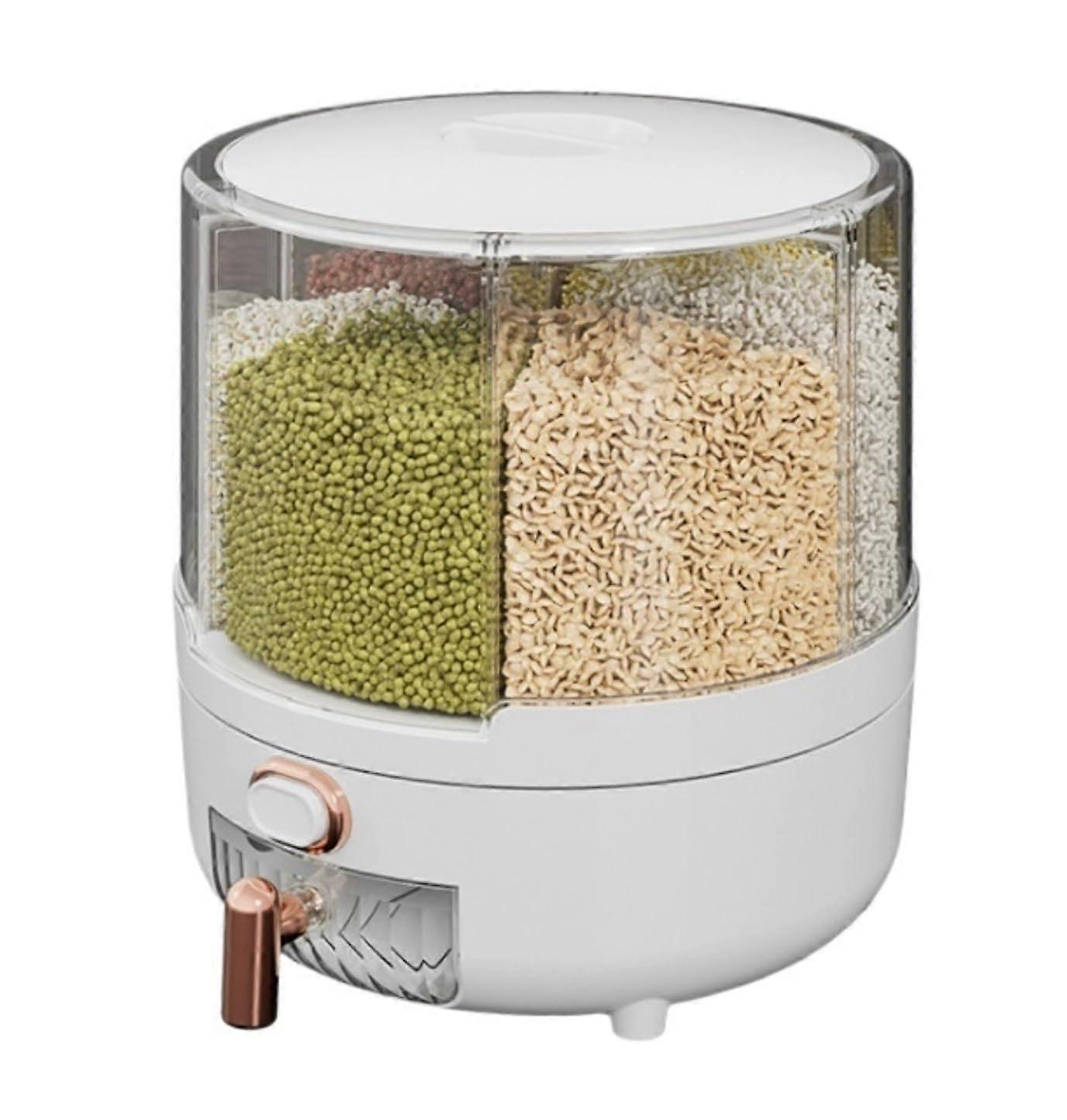 Cereal Container Grain Storage Dispenser Rotary Rice Dispenser With Silicone Seal 360 Degree Rotating White 23.5 X 25 CM