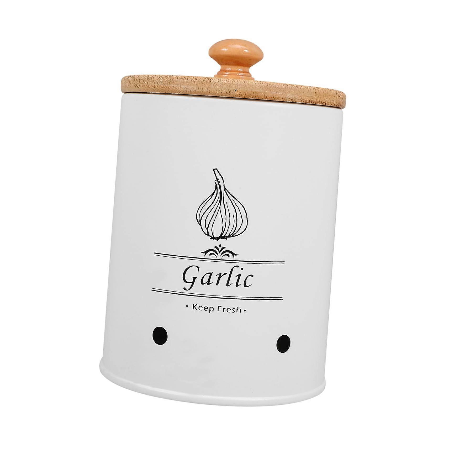 Garlic Storage Container Metal Jar with Lid for Onion Ginger Potatoes Breathable Kitchen Keeper