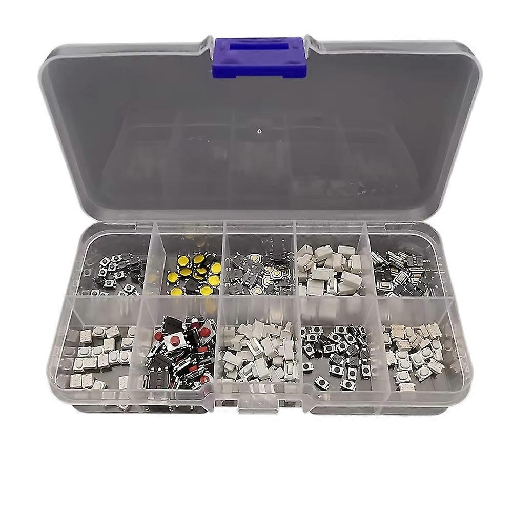 250Pcs Micro-Tactile Tact Push Button Switch Assorted Kit 2P 4 Pin SMD PCB Momentary Self-Reset Car Remote Control