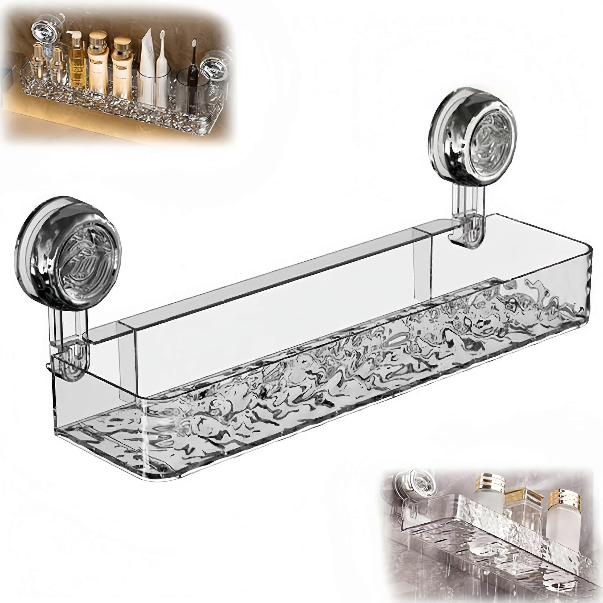 Luxury Glacier Pattern NoDrill Suction Cup Shower Shelf for Bathroom Storage Rack, 1pc White