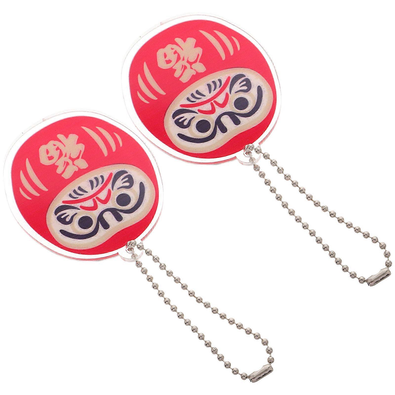 Daruma Keychain Charm for Luck and Blessing 2Pcs Japanese Style