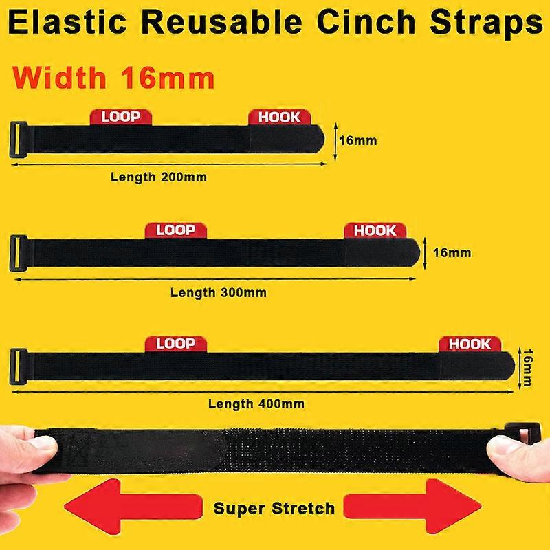 5Pcs Elastic Hook and Loop Cinch Adjustable Straps Super Stretch Cable Ties Extension Cord Storage Strap Hook Loop Fastener Tape