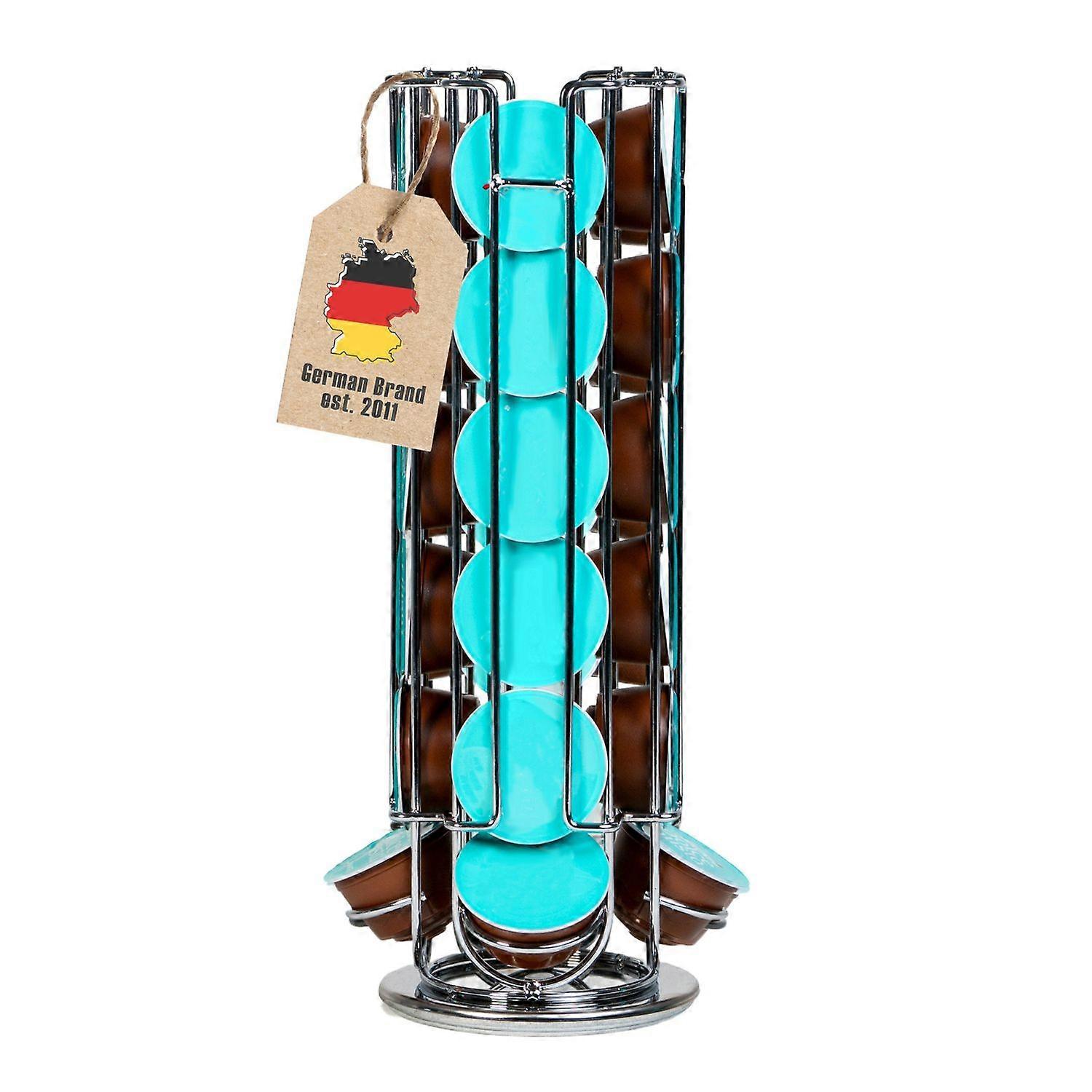 Kaffekapselhållare för 32 kapslar av metall i kromutseende - förvaring 360 grader roterbar