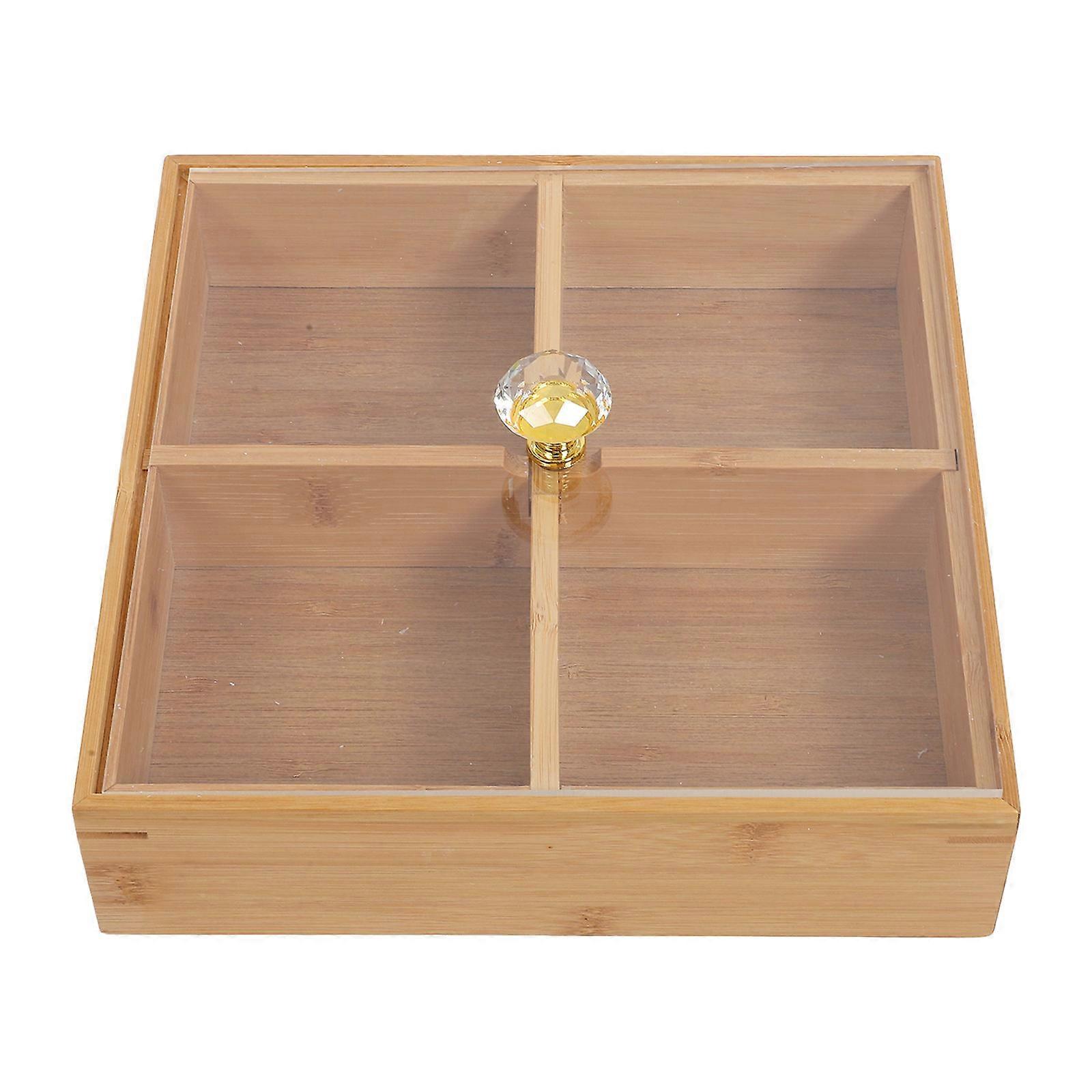 Bamboo Food Serving Plate with Four Compartments for Storage Use