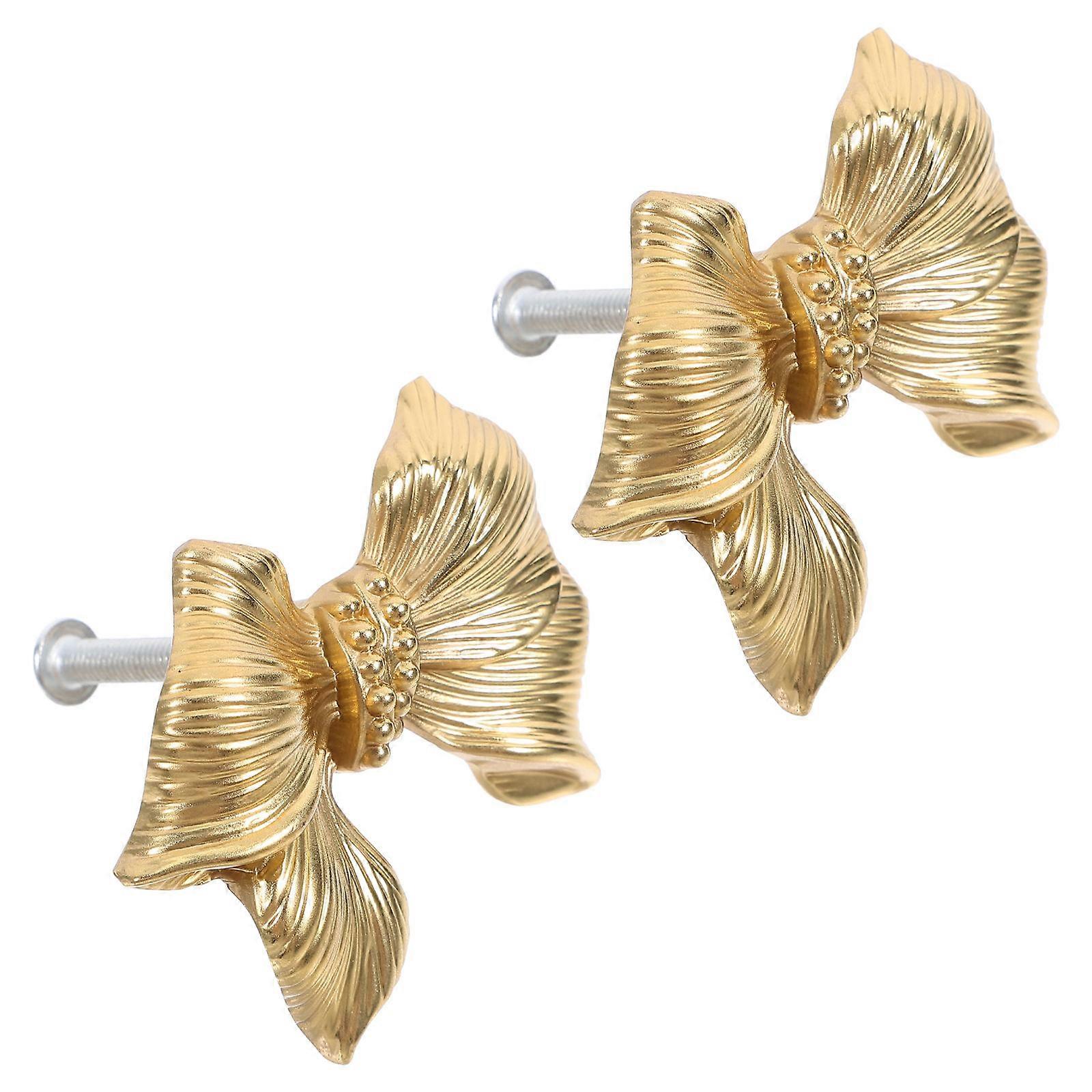 Bow Drawer Knobs Brass Bowknot Handles for 6Sets Closet Cupboard Pulls