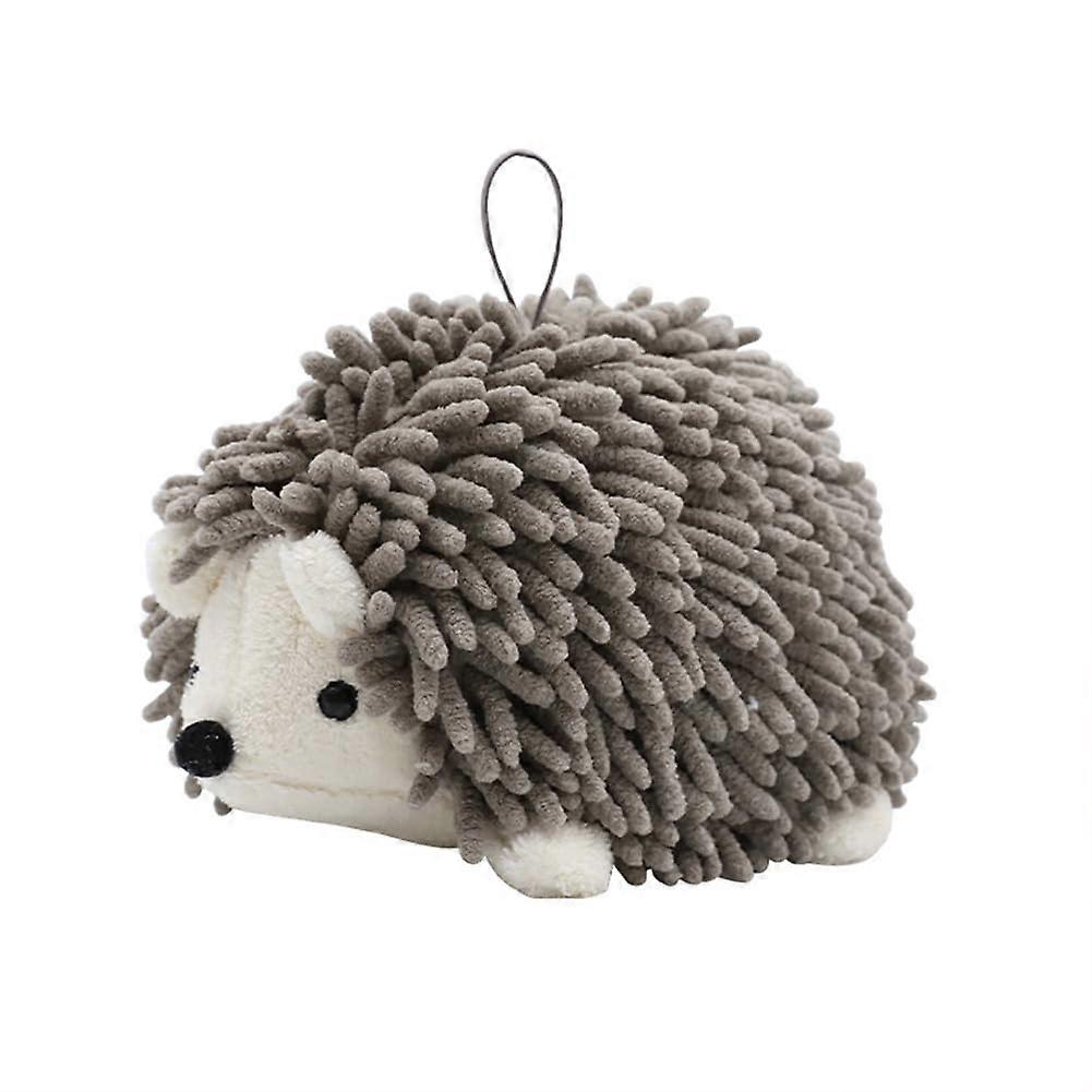 Chenille Hand Towel Cute Hedgehog Design Quick Dry Microfiber Soft Absorbent Hanging for Bathroom Kitchen Grey