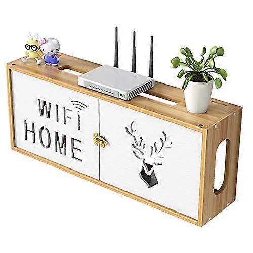 WiFi Router Wall Mount Wooden Floating Shelf with Heat Dissipation for Living Room Organizer