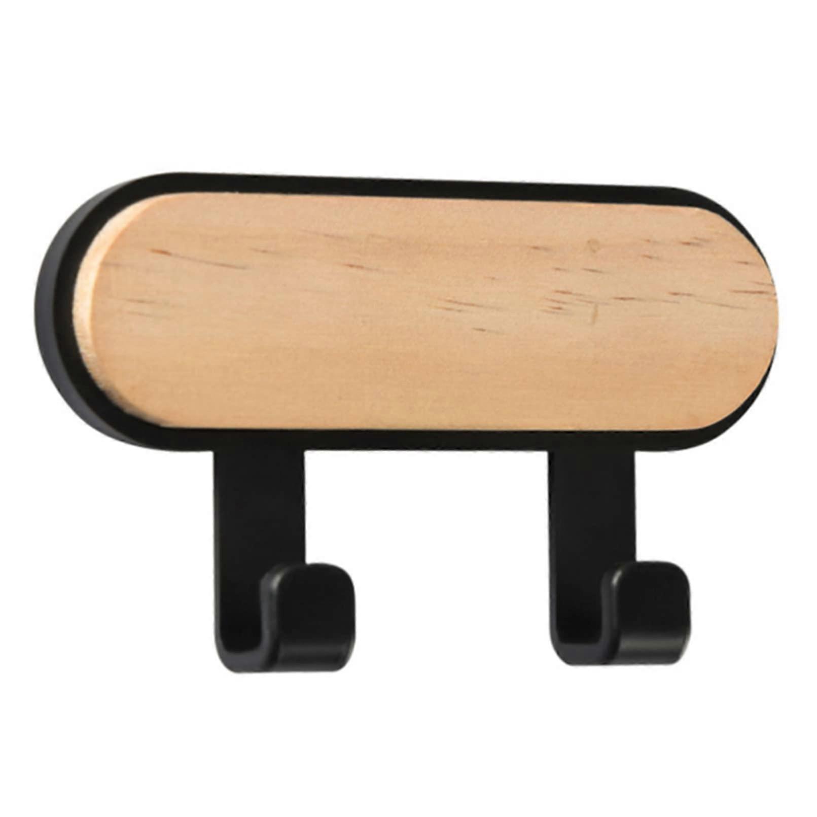 Wooden Wall Mounted Hooks Heavy Duty Foldable Coat Hooks for Clothes Towels Keys Black Double Row