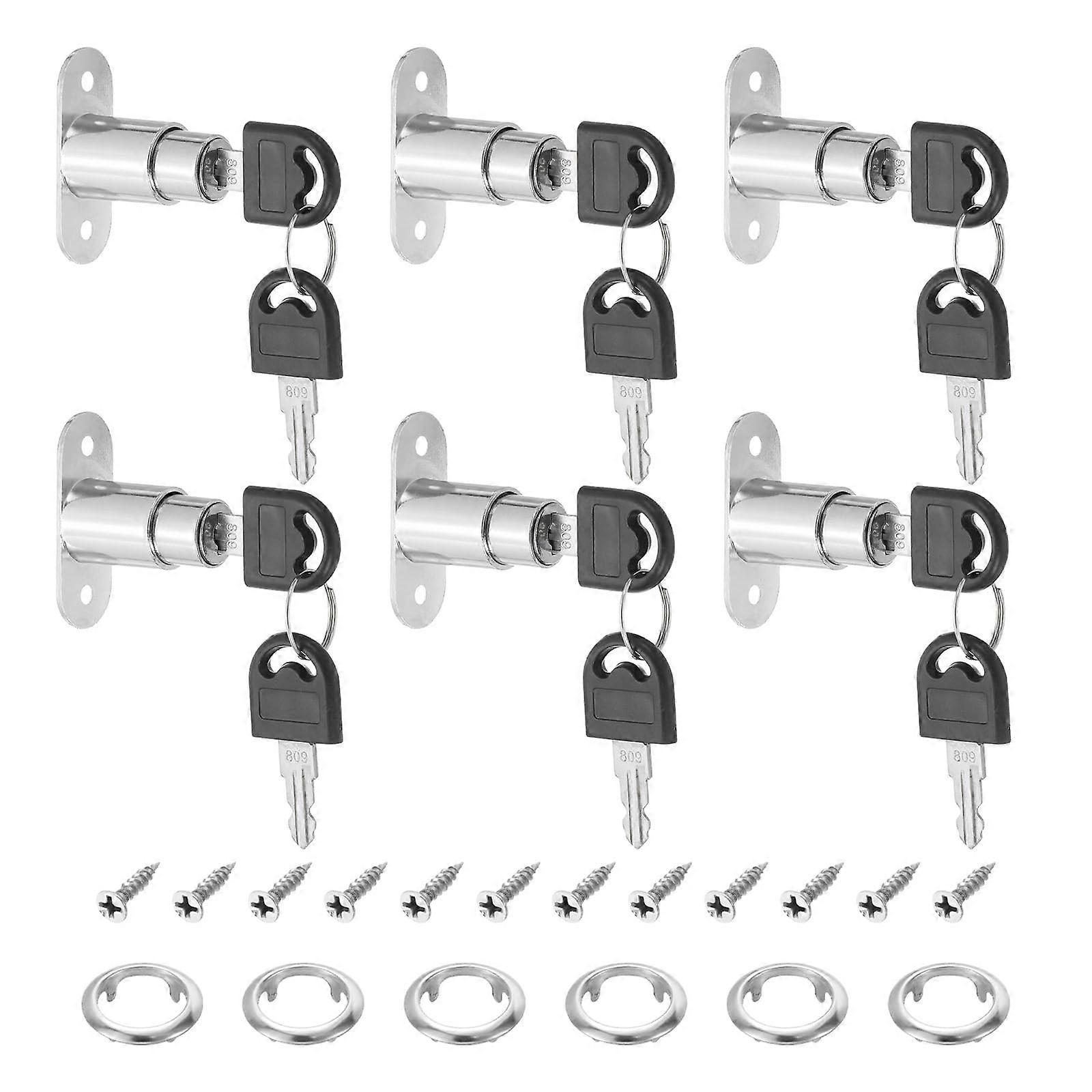 Cabinet Drawer Lock 6 Pack Keyed Alike Push Plunger 22mm Zinc Alloy Chrome for File Cabinet Wardrobe