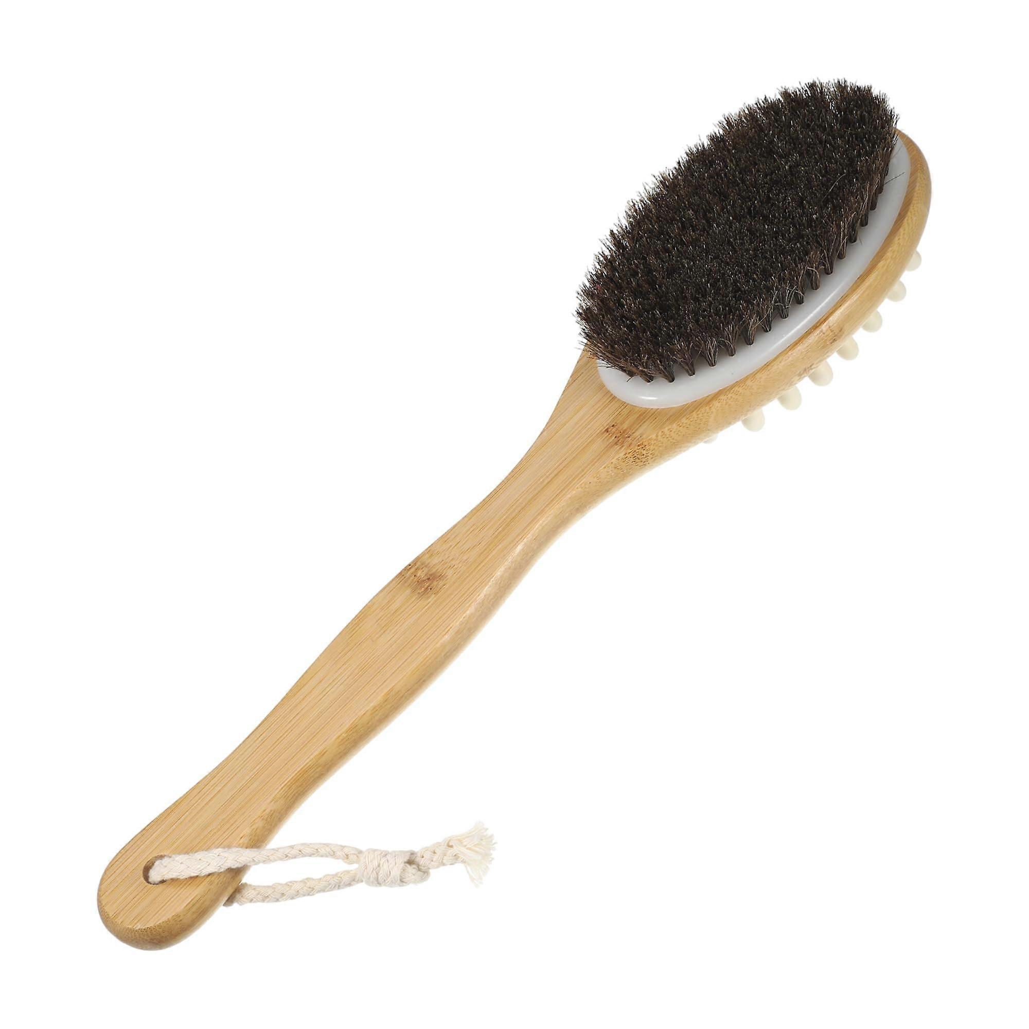 Long Handle Shower Brush with DualSide Exfoliating Bath Body Scrubber for Back, Deep Brown