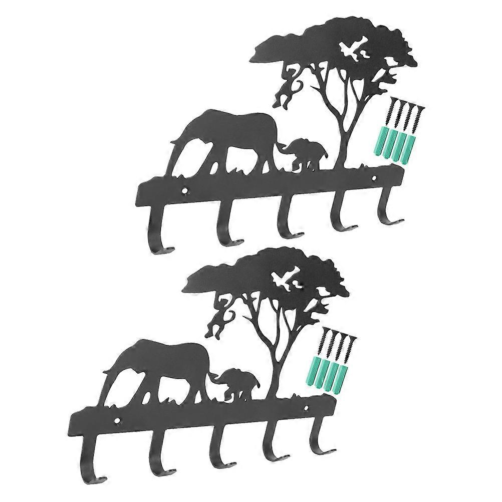 Black Iron Animal Theme Wall Mounted Coat Hook for Home Use 2Sets