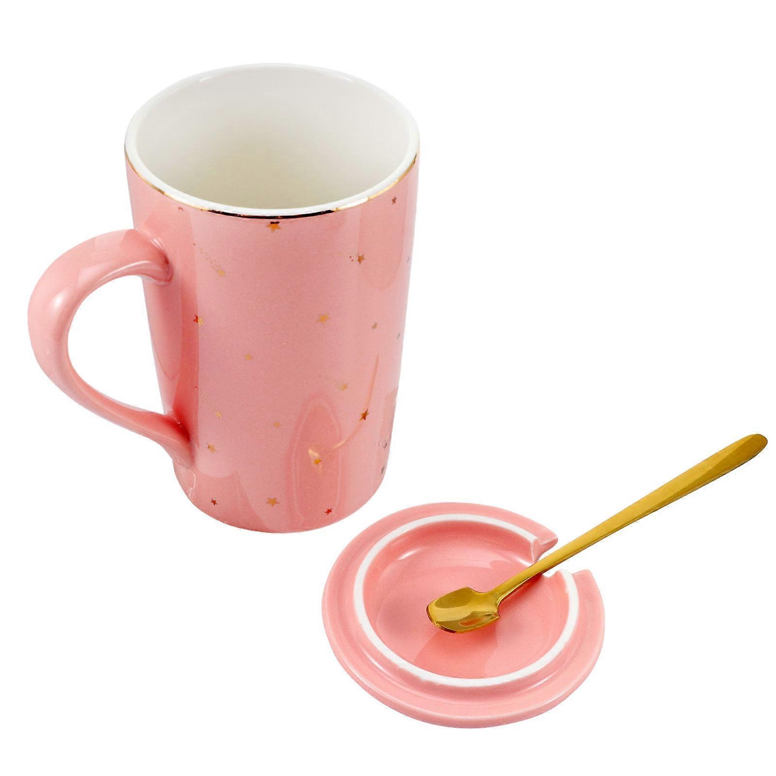 Coffee Mug with Lid and Spoon Ceramic Mug for Home Use 2Sets