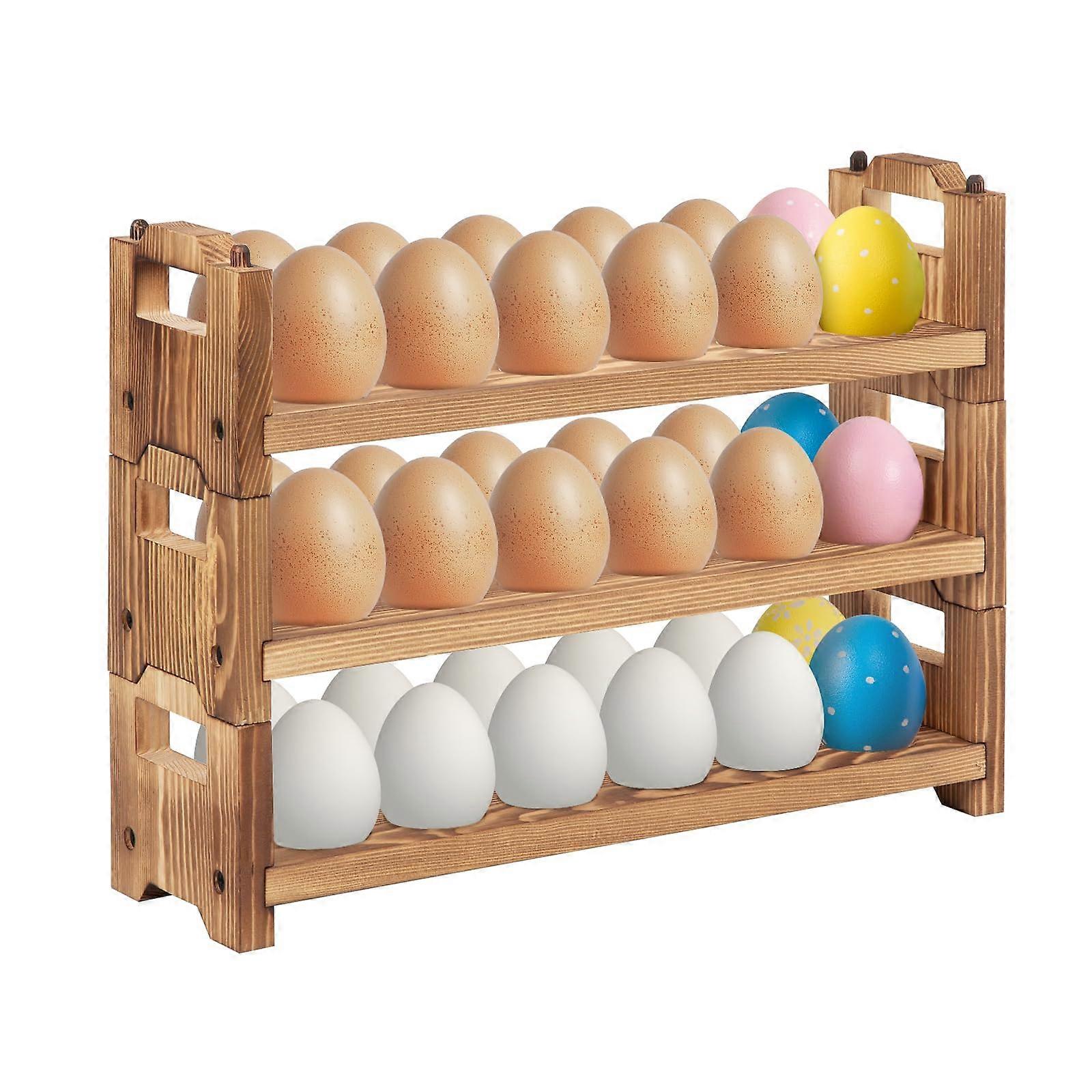 3Tier Wooden Egg Holder for 36 Eggs, Stackable Countertop Solid Wood Egg Storage Rack