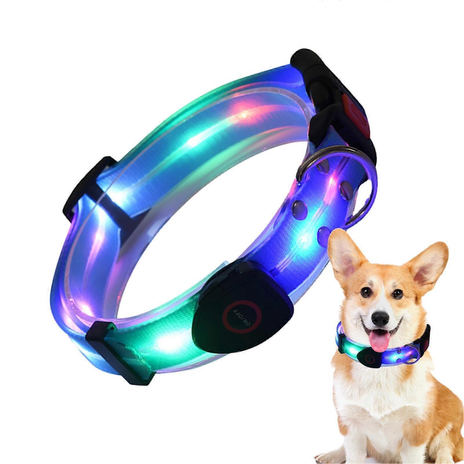 LED Dog Collar USB Rechargeable Waterproof Adjustable Light Up for Night Walking Blue