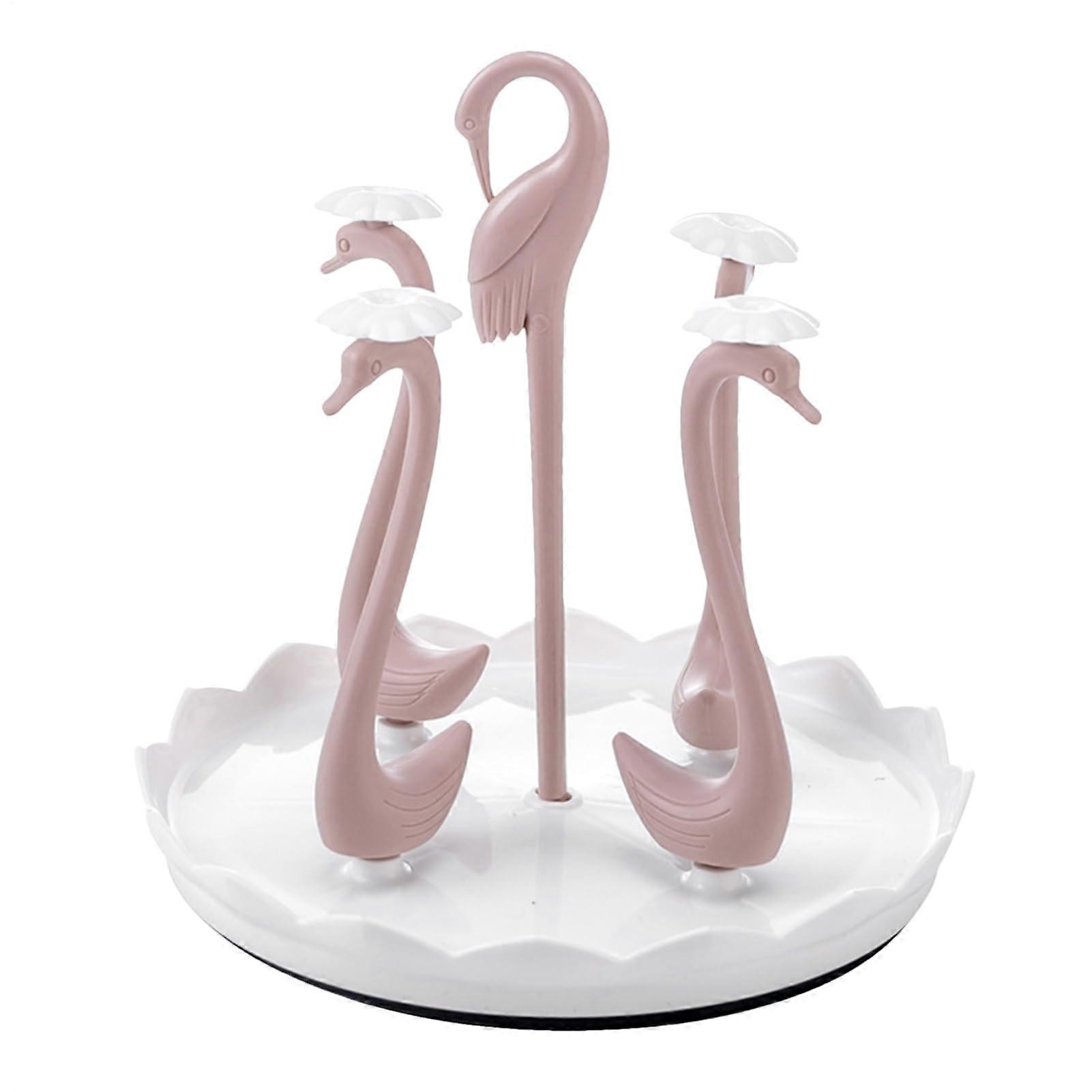 Bottle Drying Rack with Swan Design, Rotating Over Sink Cup Holder for Kitchen, Light Pink, 4 Cups