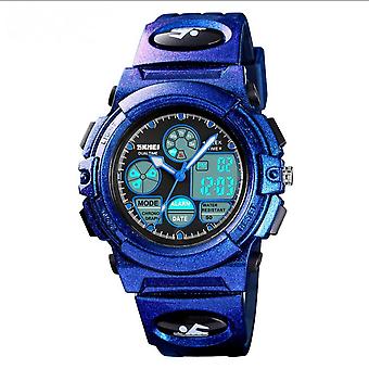 Veeki Boys Girls Orologio da esterno impermeabile, orologio per bambini con cinturino in PU blu navy, orologio al quarzo analogico elettronico con cronometro di allarme