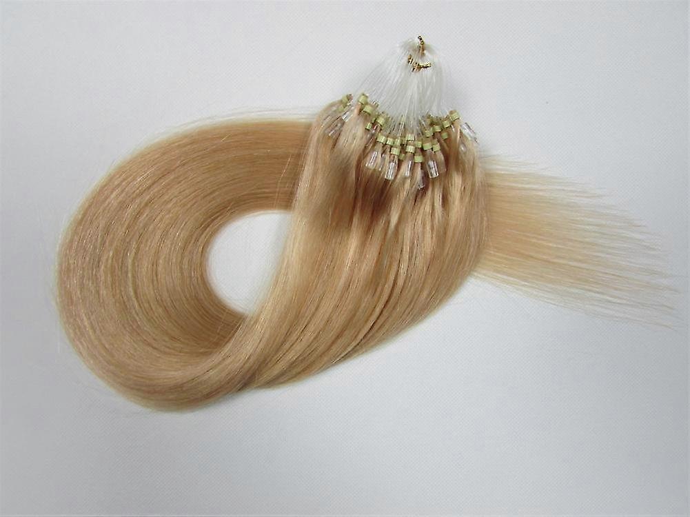 Remy Micro Ring Human Hair Extensions 20 Inch Strawberry Blonde Easy Loop Full Head Coverage