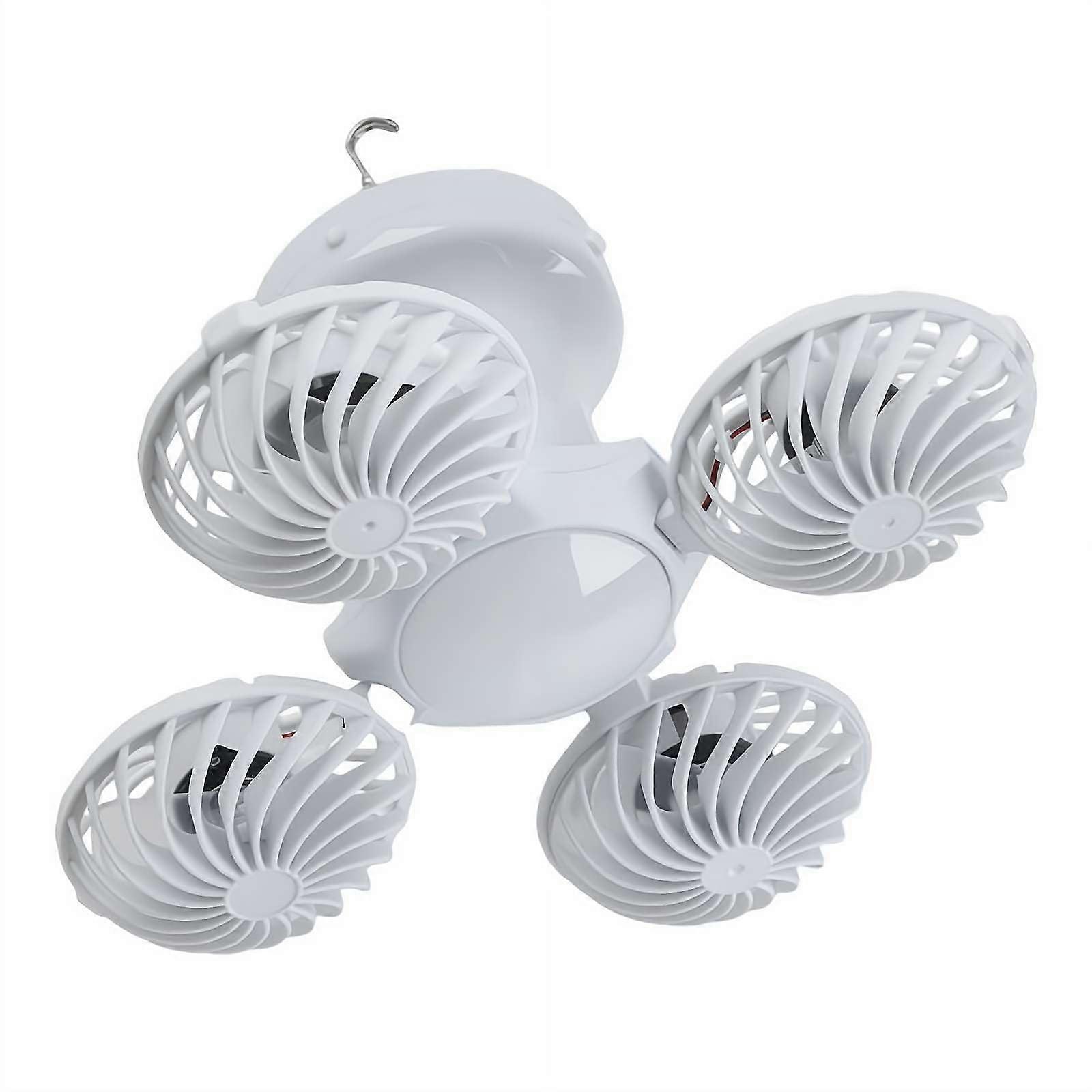 Solar Powered Camping Fan with LED Light, 3Speed Brightness, Rotating Hook for Outdoor Use