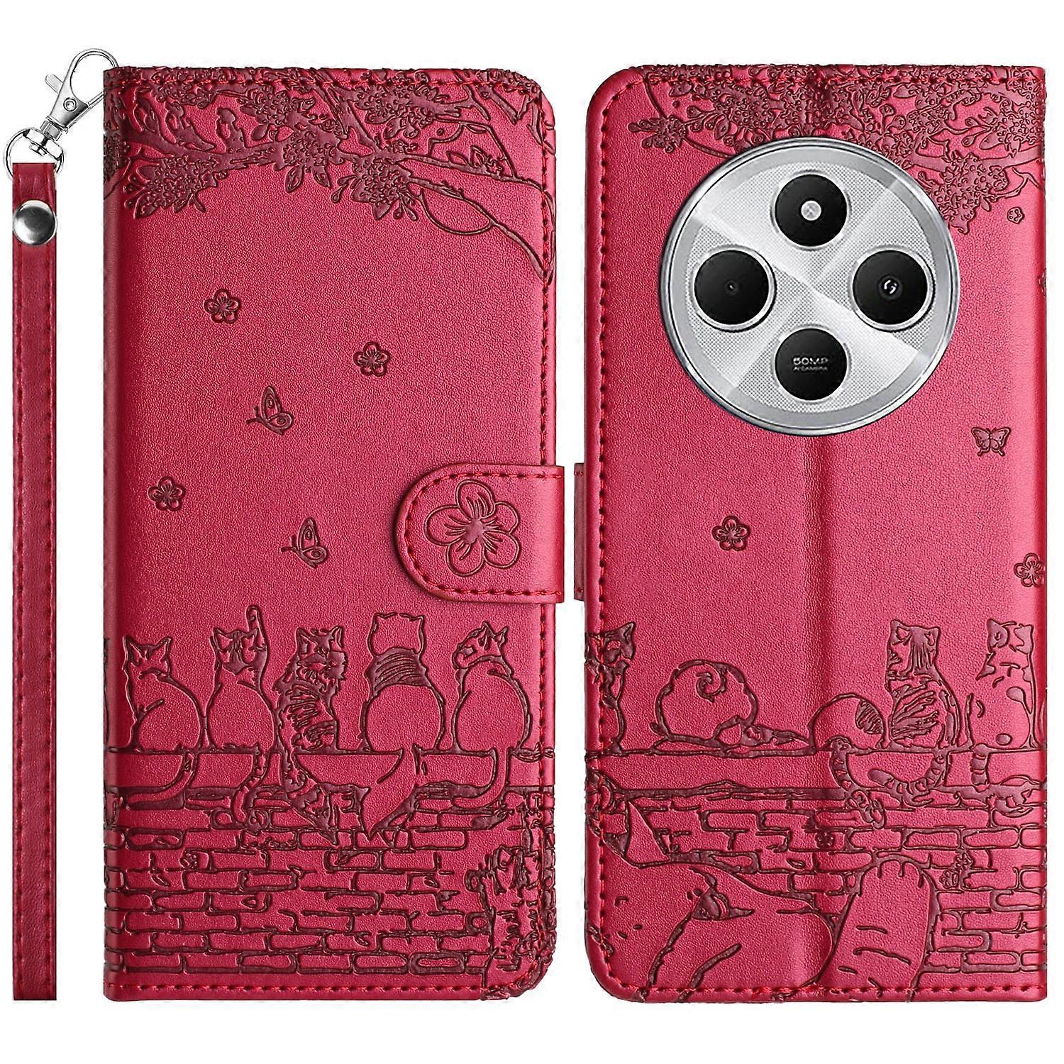 Cat Embossing Pattern Leather Phone Case with Lanyard
