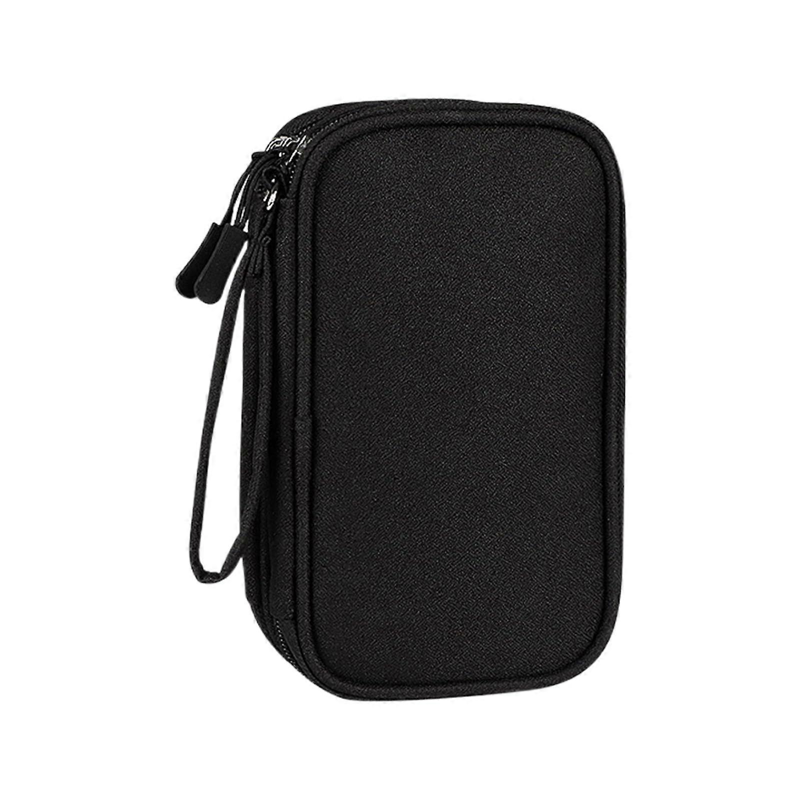 Travel Cable Organizer Waterproof Double Layer Jacquard Fabric Electronics Accessories Bag Black